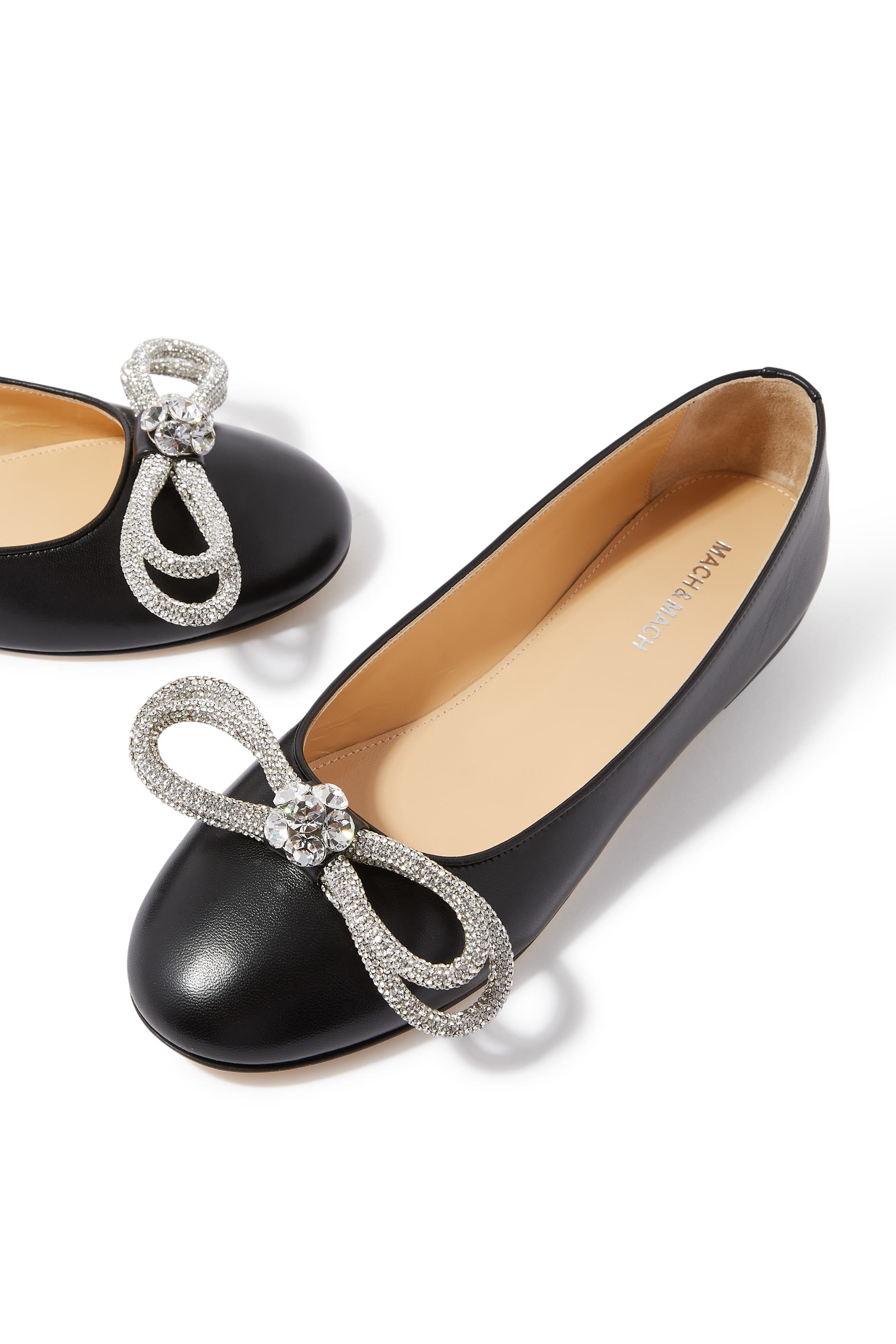 Double Bow Leather Ballerina Flats
