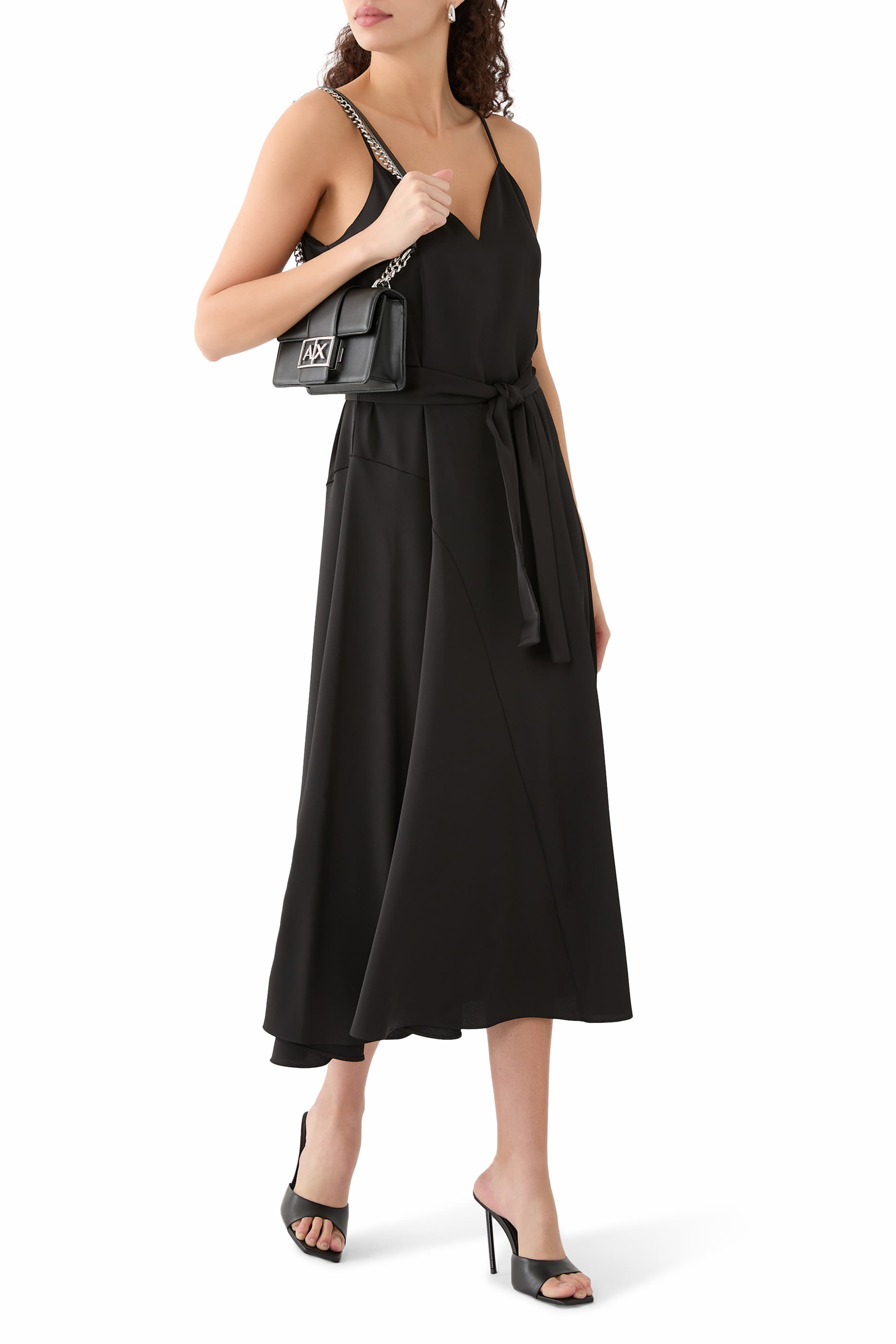 Belted A-Line Midi Dress