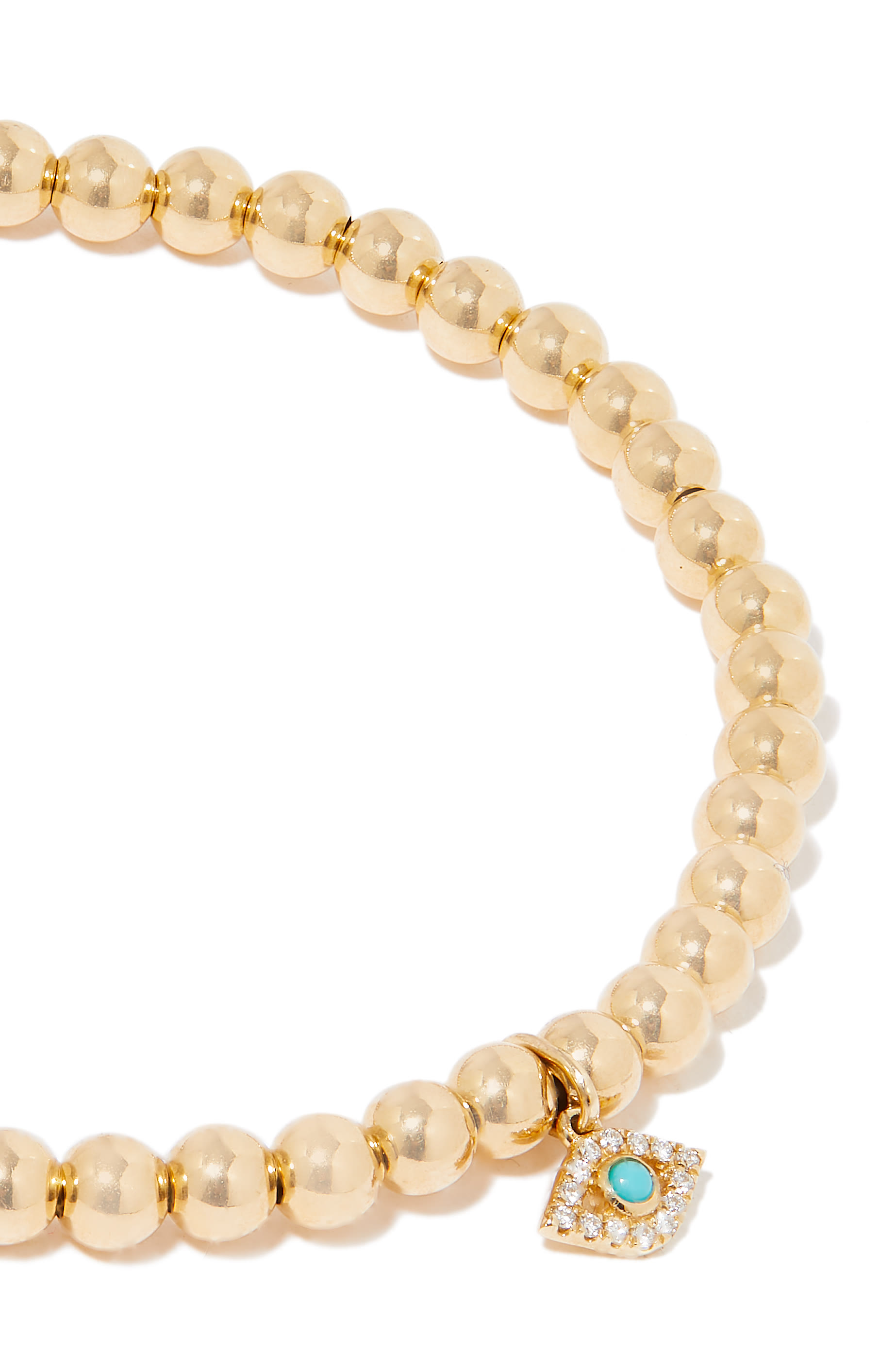 Evil Eye Charm Beaded Bracelet, 14k Yellow Gold with Diamonds & Turquoise