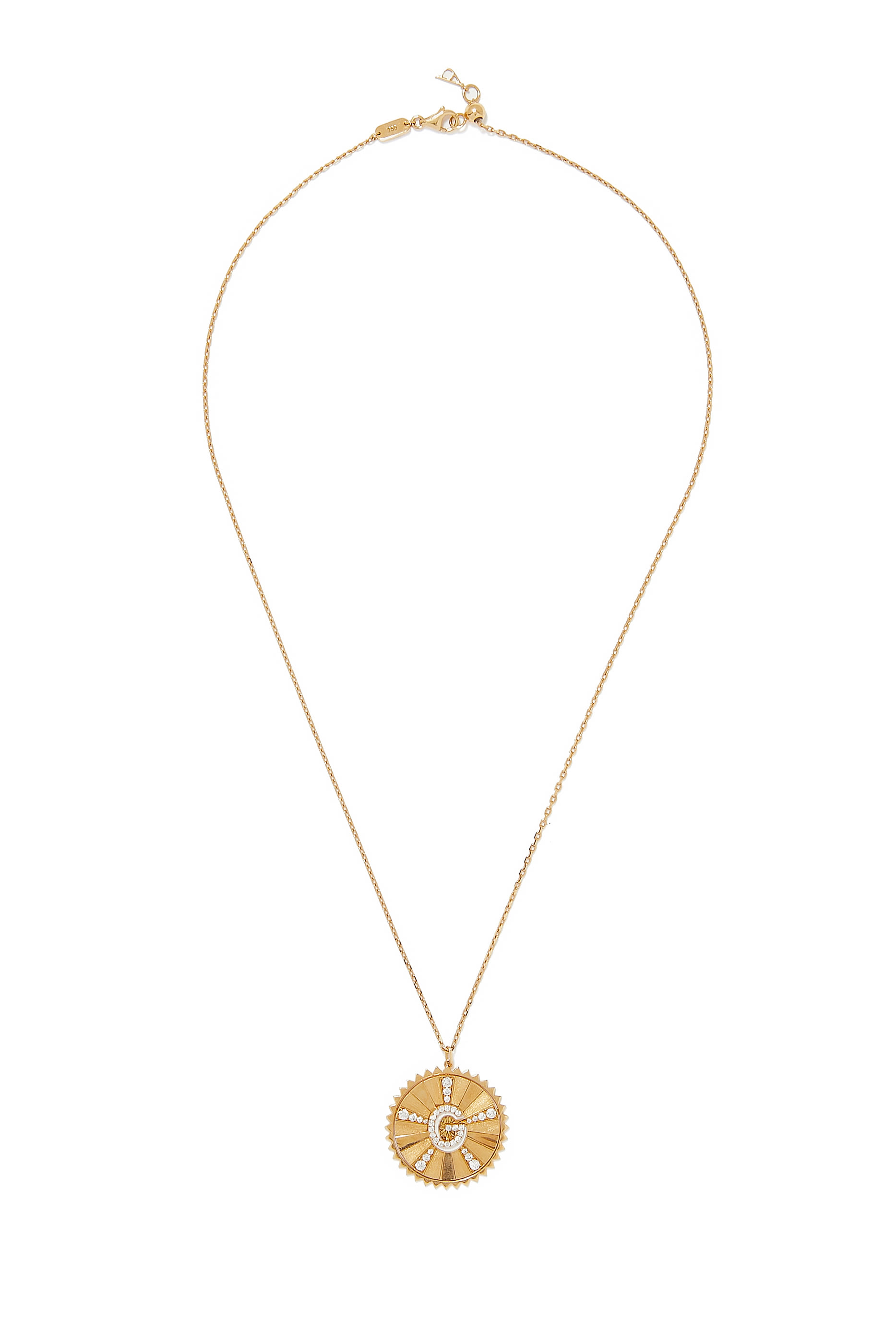 Letter G Coin Necklace, 18K Gold & Diamond