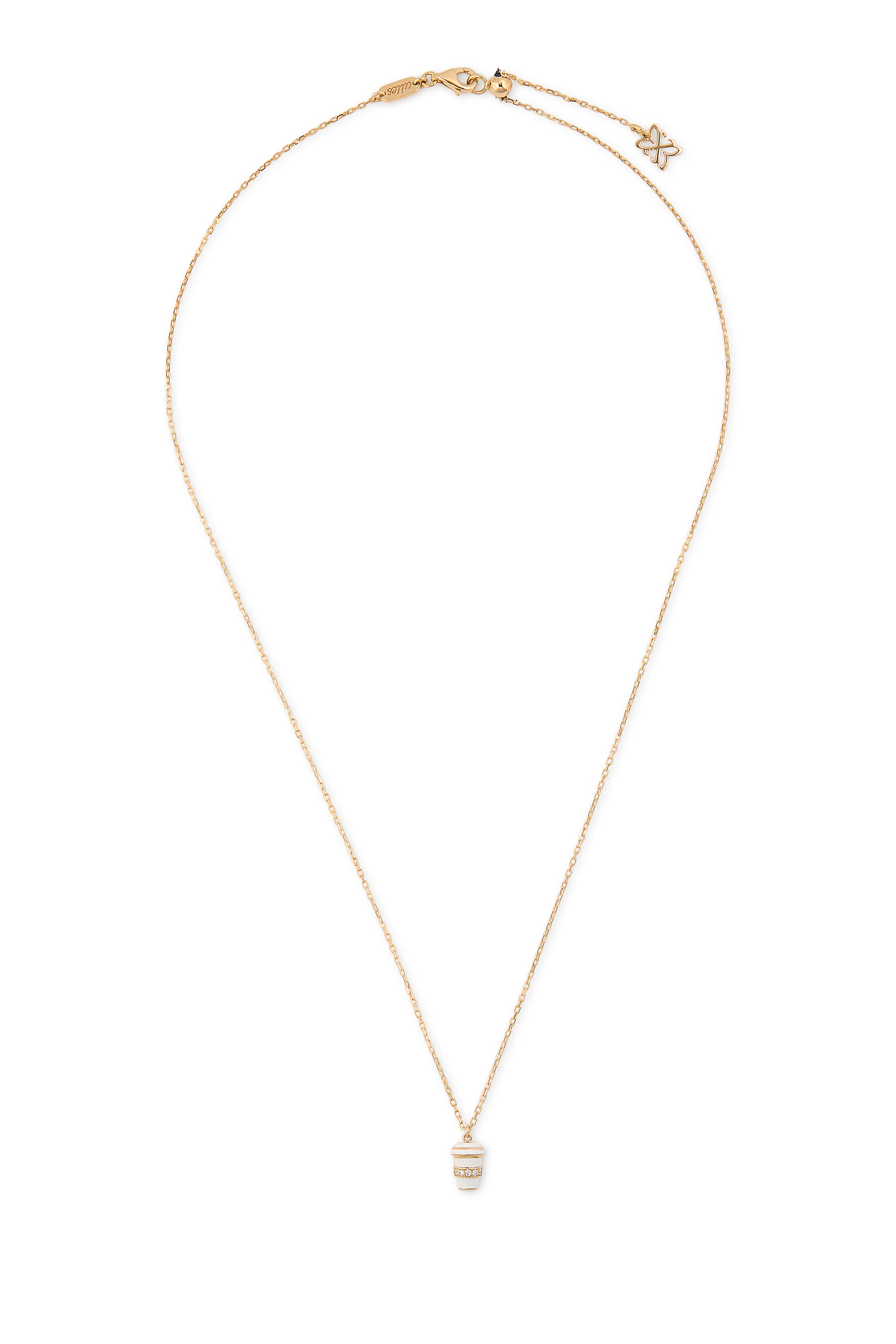 Coffee Mini Necklace, 18k Yellow Gold with Enamel & Diamonds