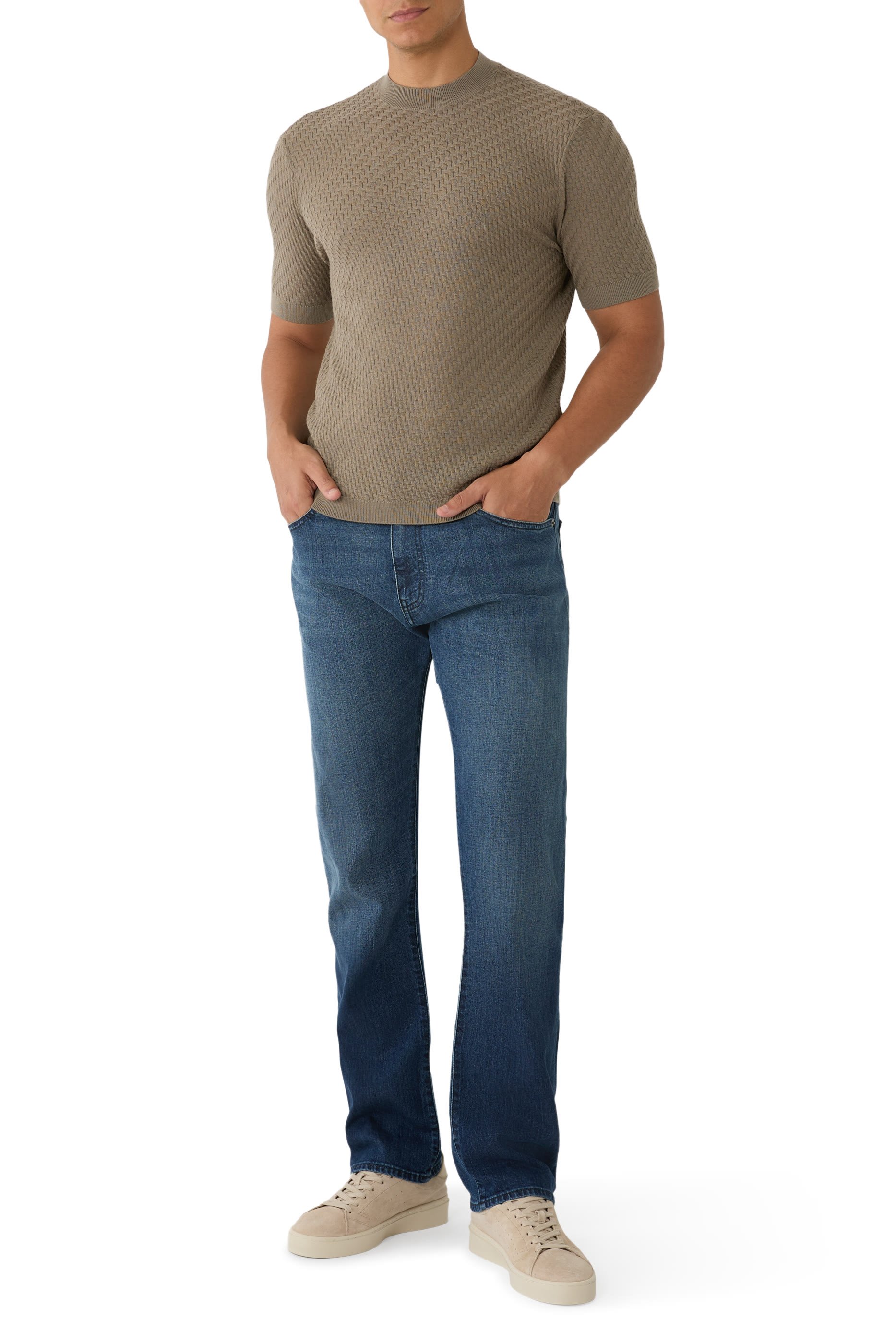 Knit Short Sleeves Herringbone T-Shirt