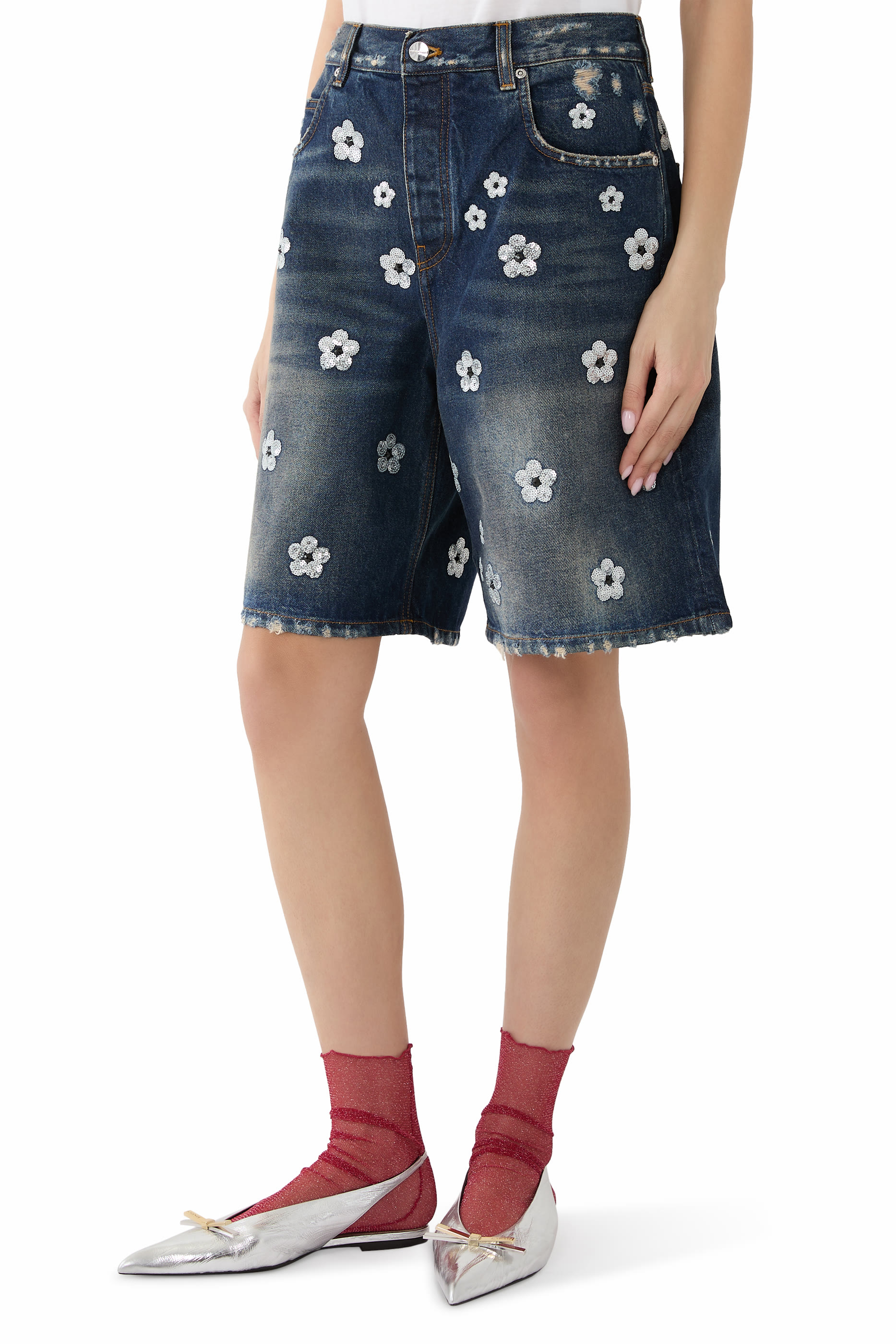 Sequin Daisy Wide Leg Shorts