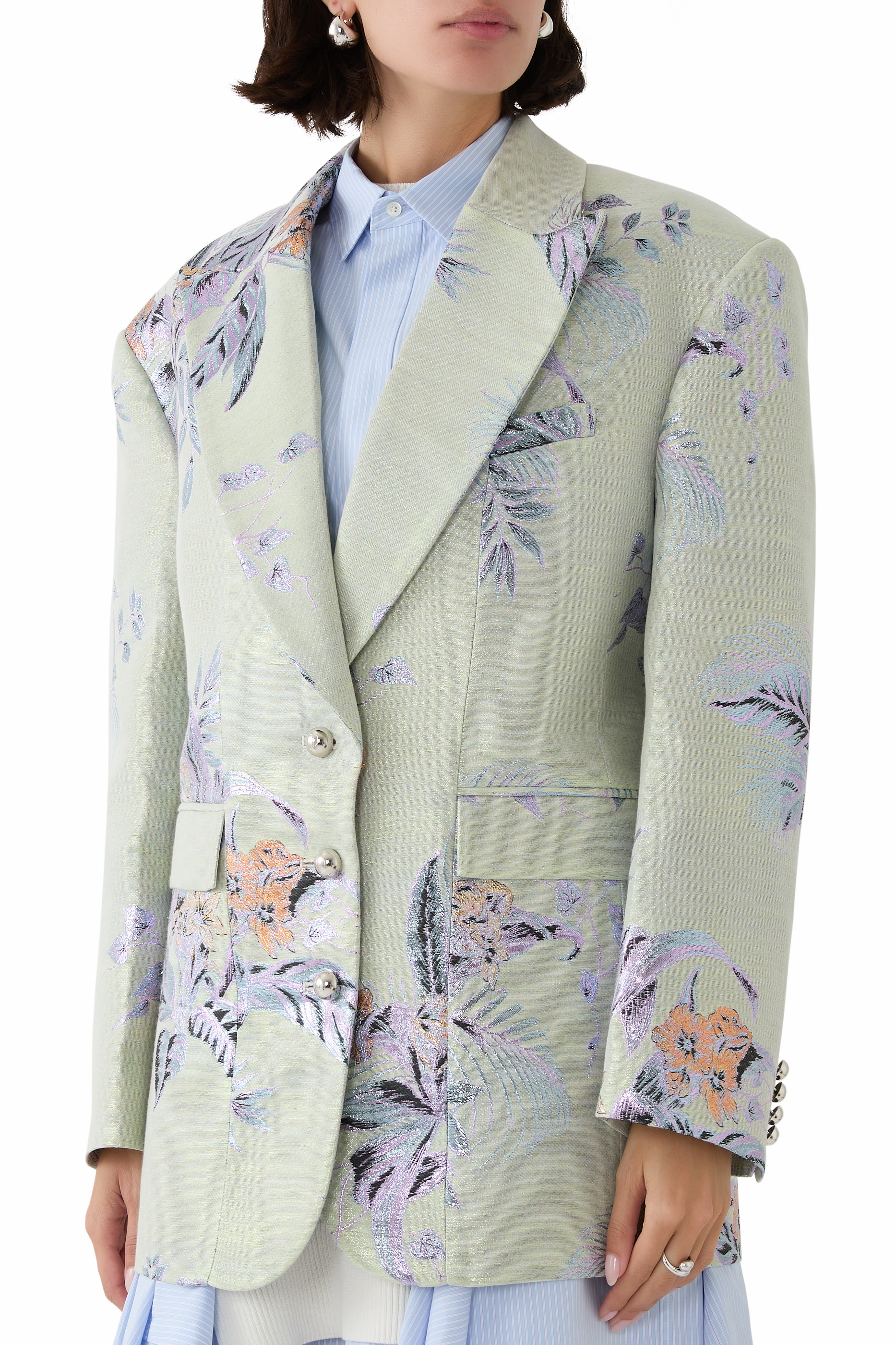 Metallic Floral Brocade Blazer