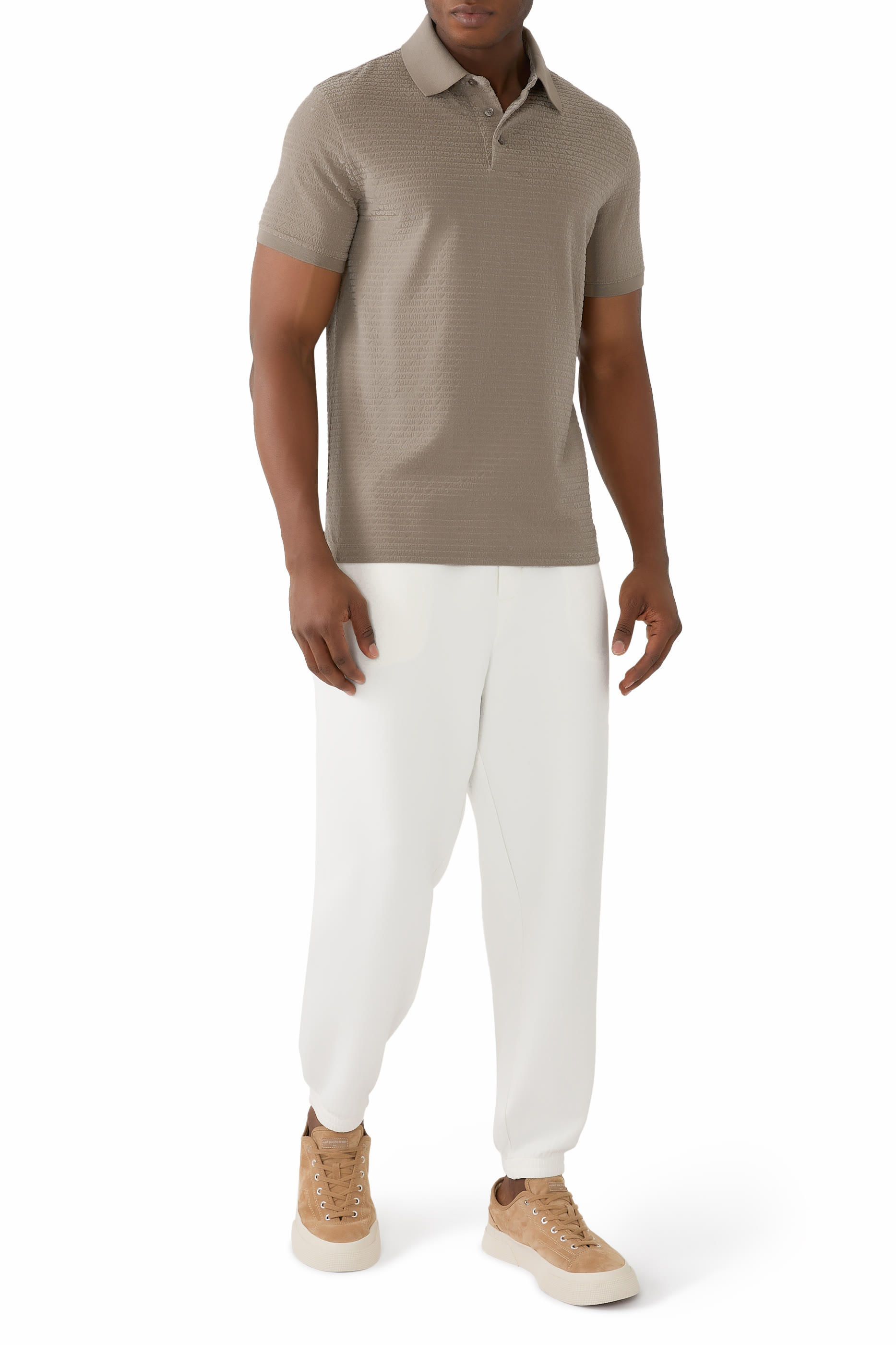 All-Over Jacquard Lettering Jersey Polo Shirt