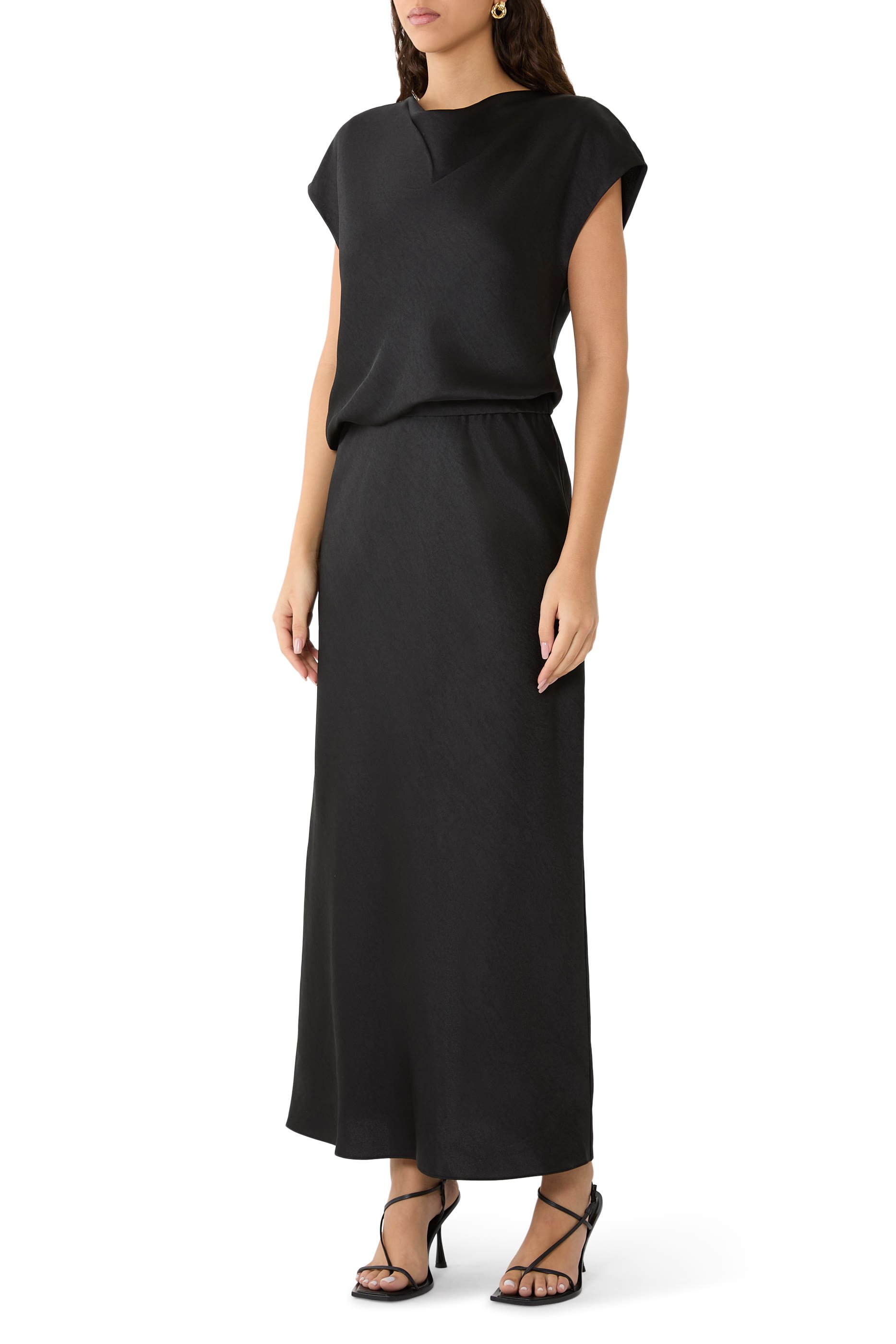 Draped Satin Cowl-Neck Dress 