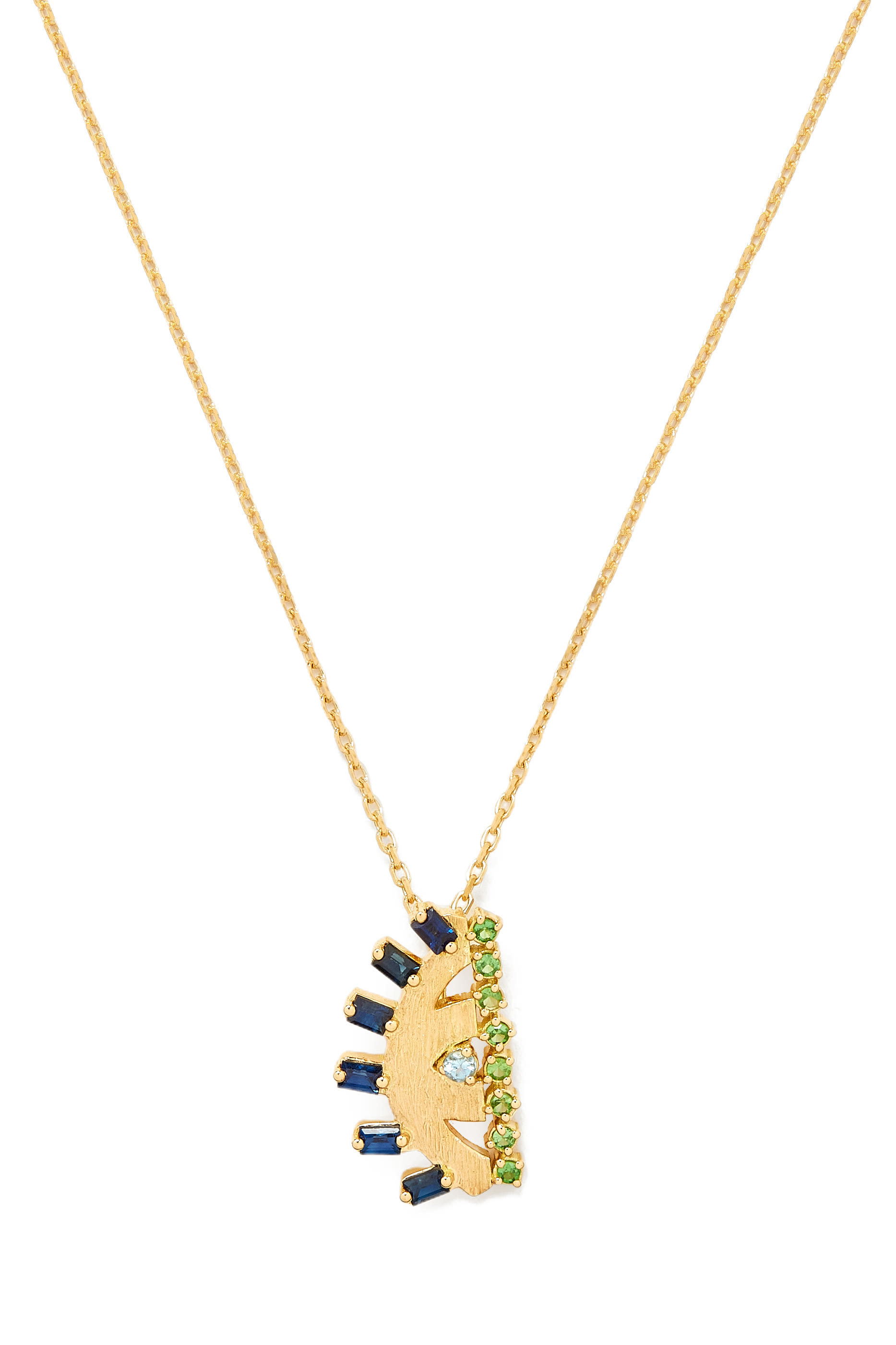 Ya Ein Necklace, 18k Yellow Gold with Topaz, Emerald & Sapphire