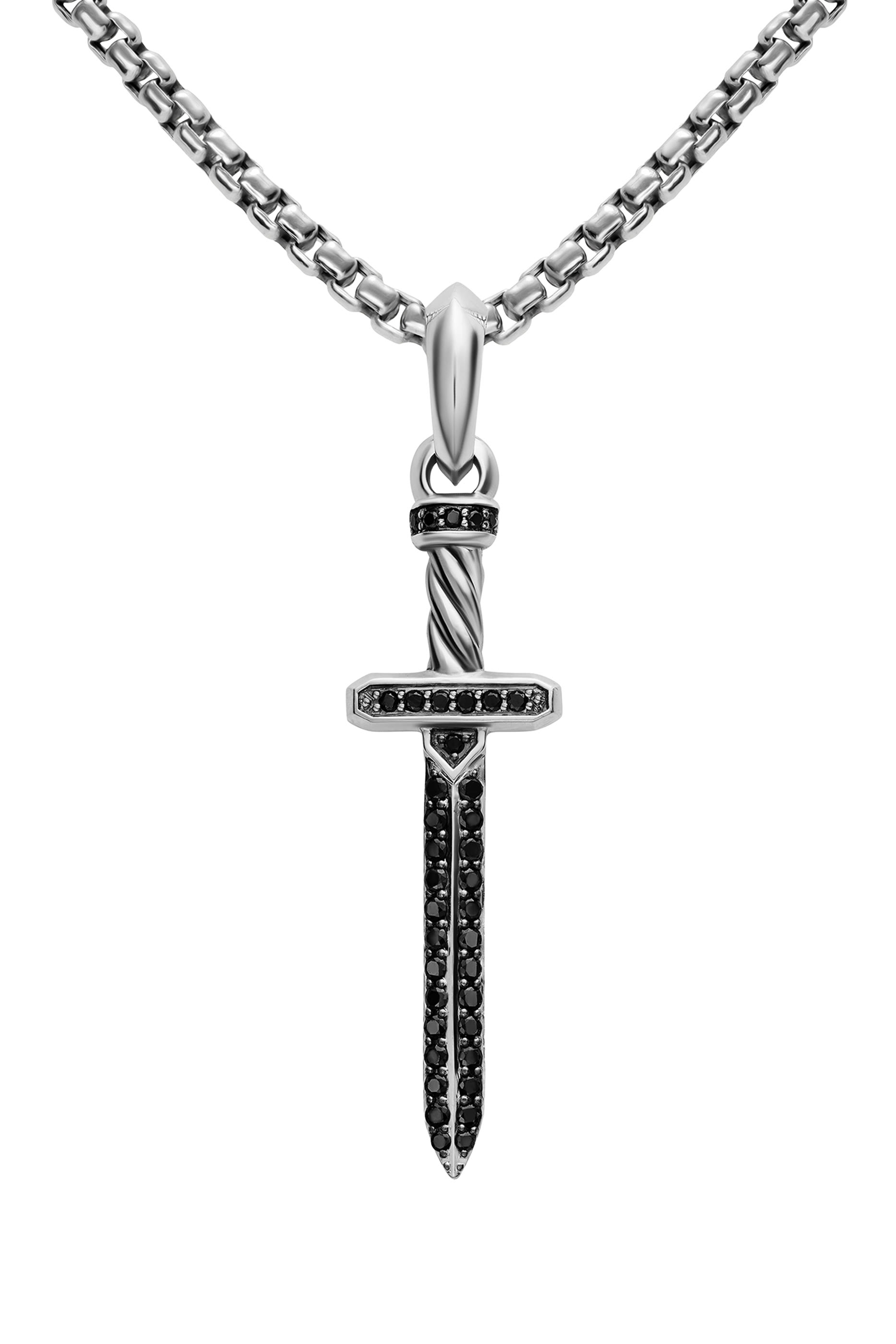  Pav&eacute; Sword Amulet, Sterling Silver with Black Diamonds