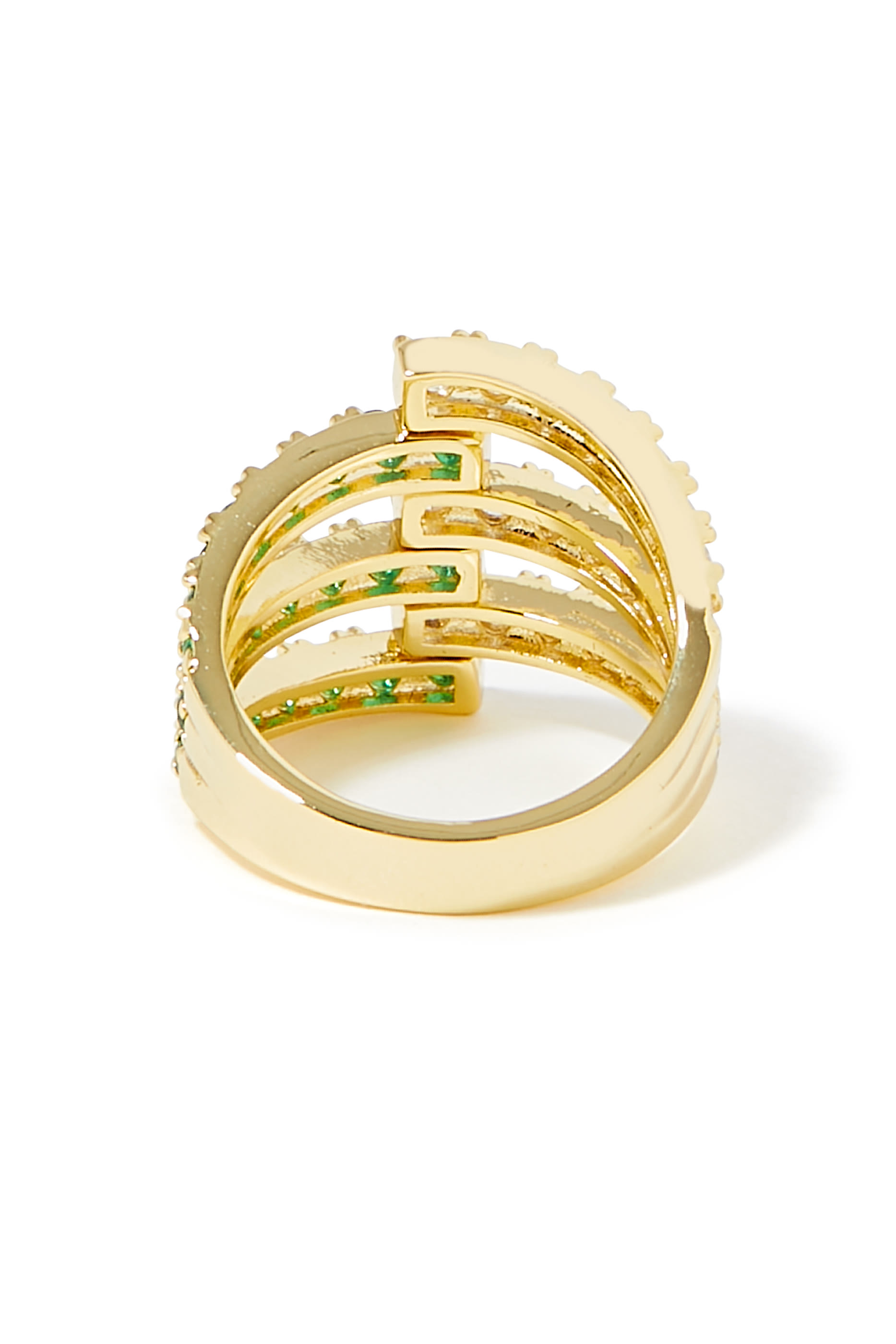 Claw Interlock Pave Ring,  Gold-Plated Brass & Cubic Zirconia
