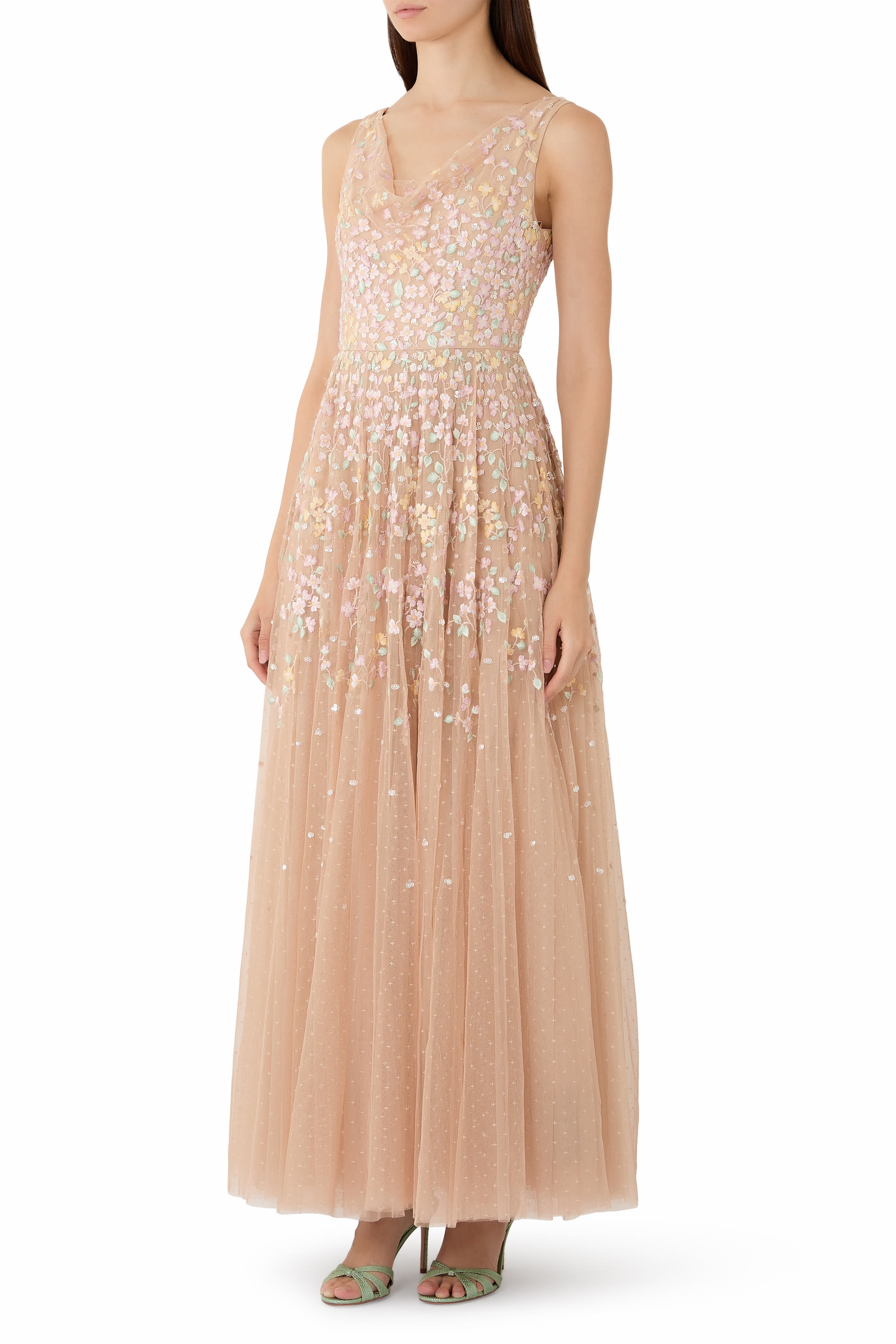Versailles Ditsy Cowl Neck Gown
