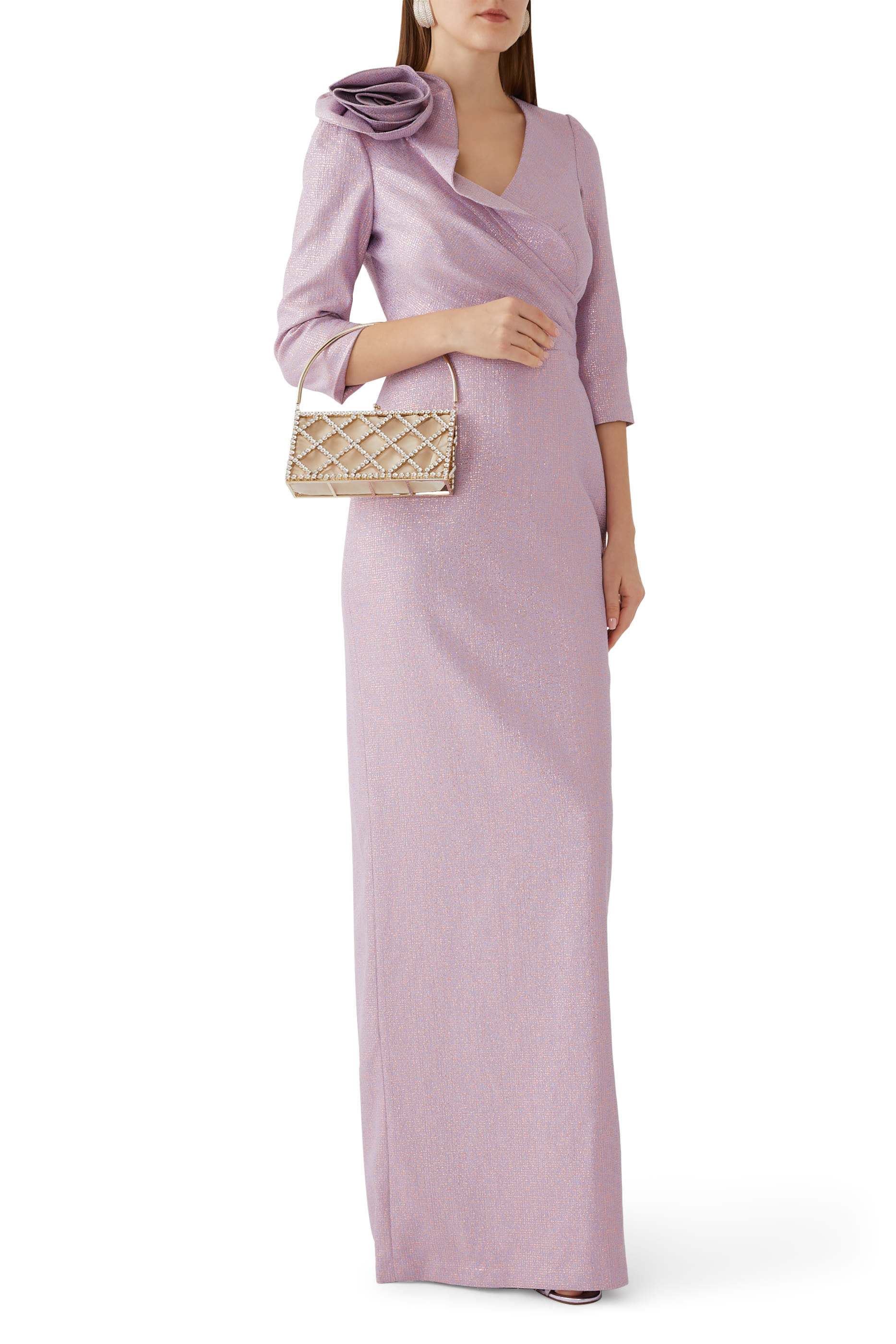 Metallic Jacquard Speckle Pattern Flower Gown