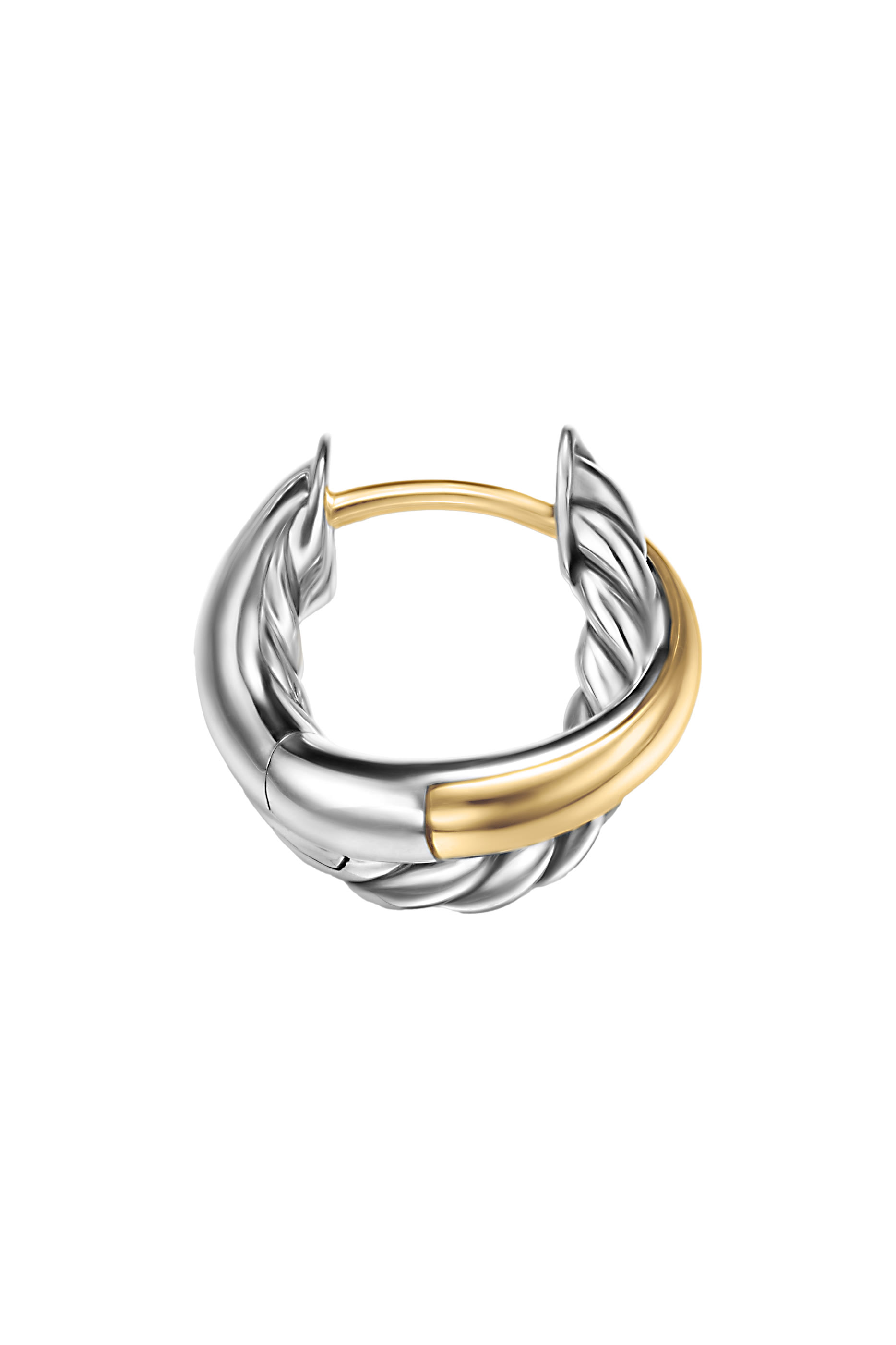Crossover Huggie Hoop Earrings, Sterling Silver & 18k Yellow Gold