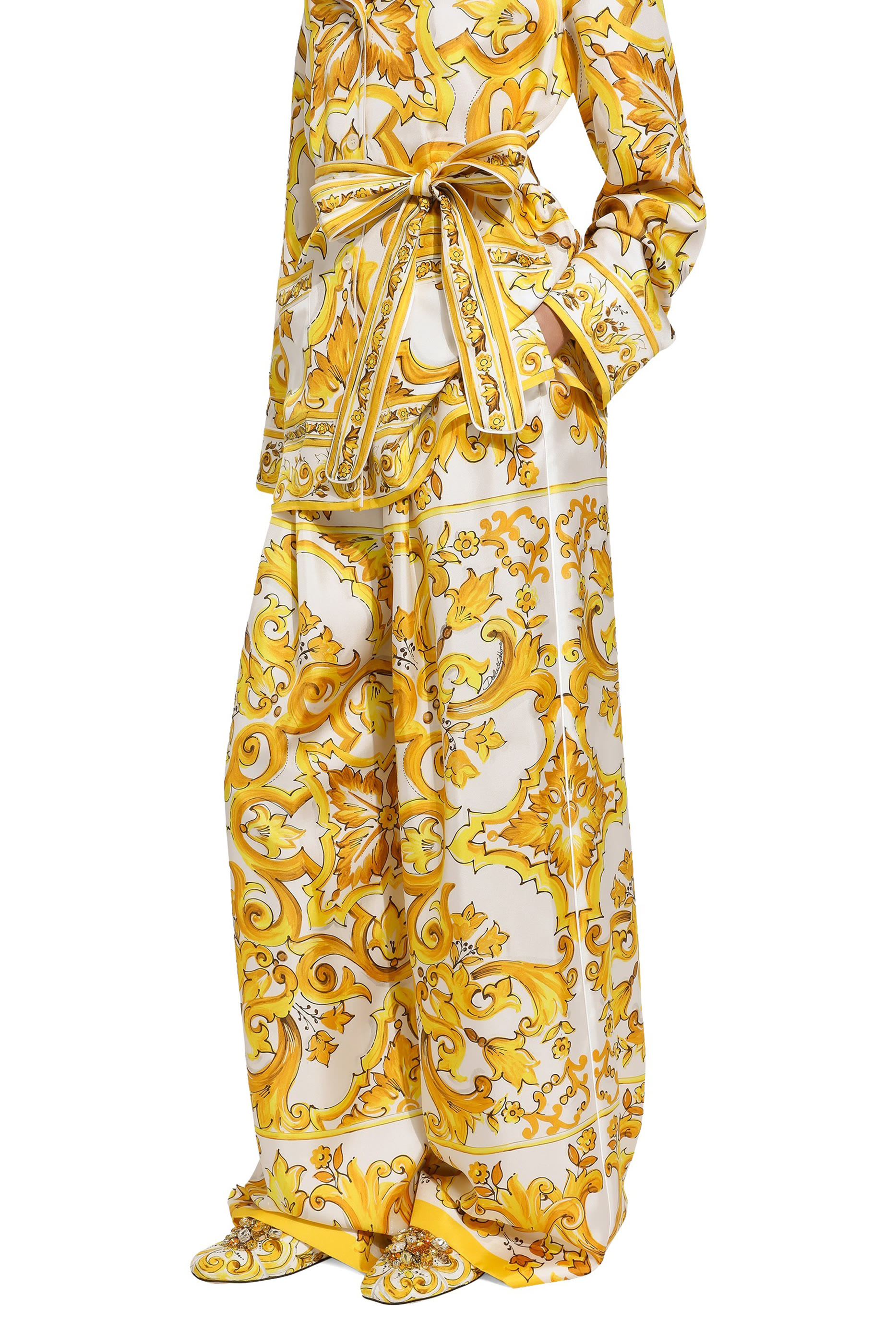 Majolica-Print Silk Twill Pants