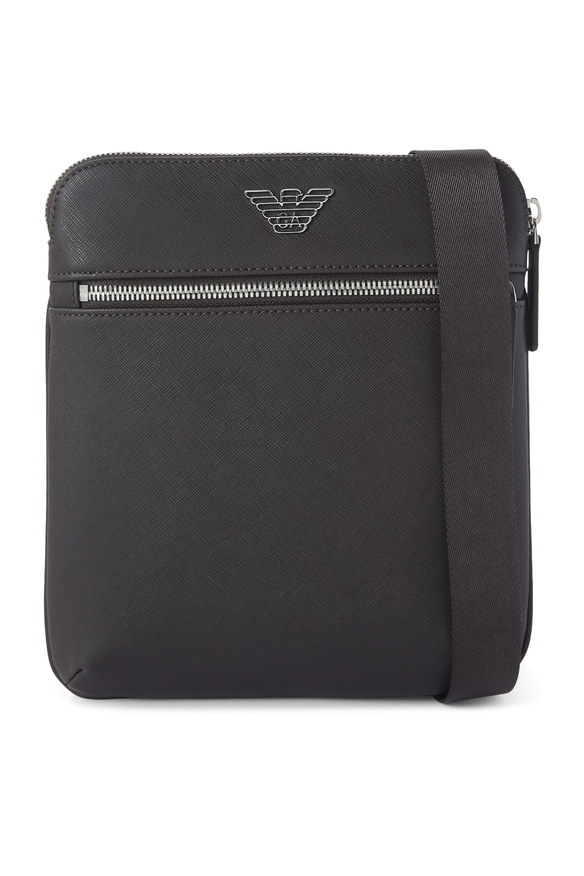  ASV Regenerated Saffiano Leather Flat Shoulder Bag with Eagle Plate