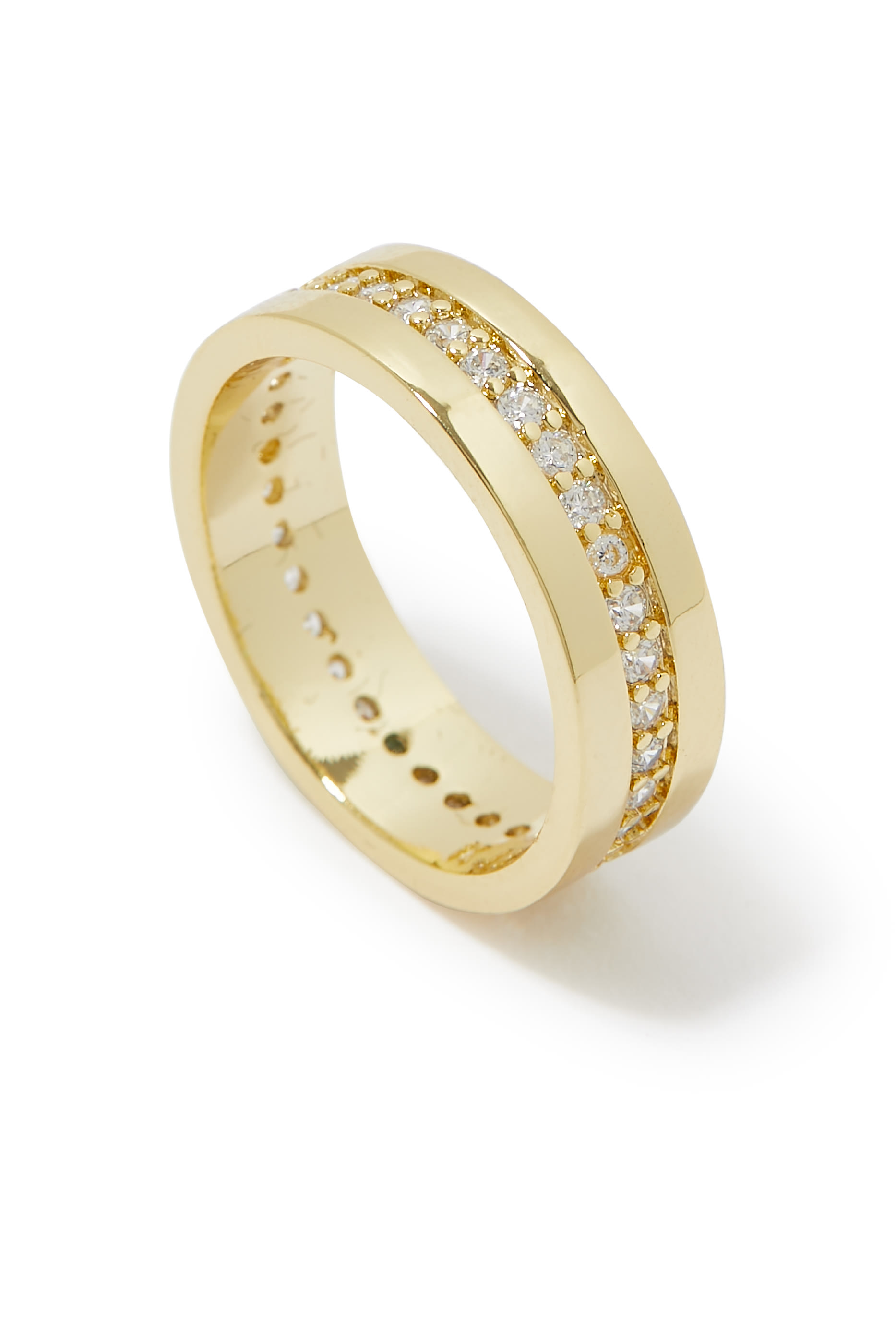  Pave Line Ring, Gold-Plated Brass & Cubic Zirconia