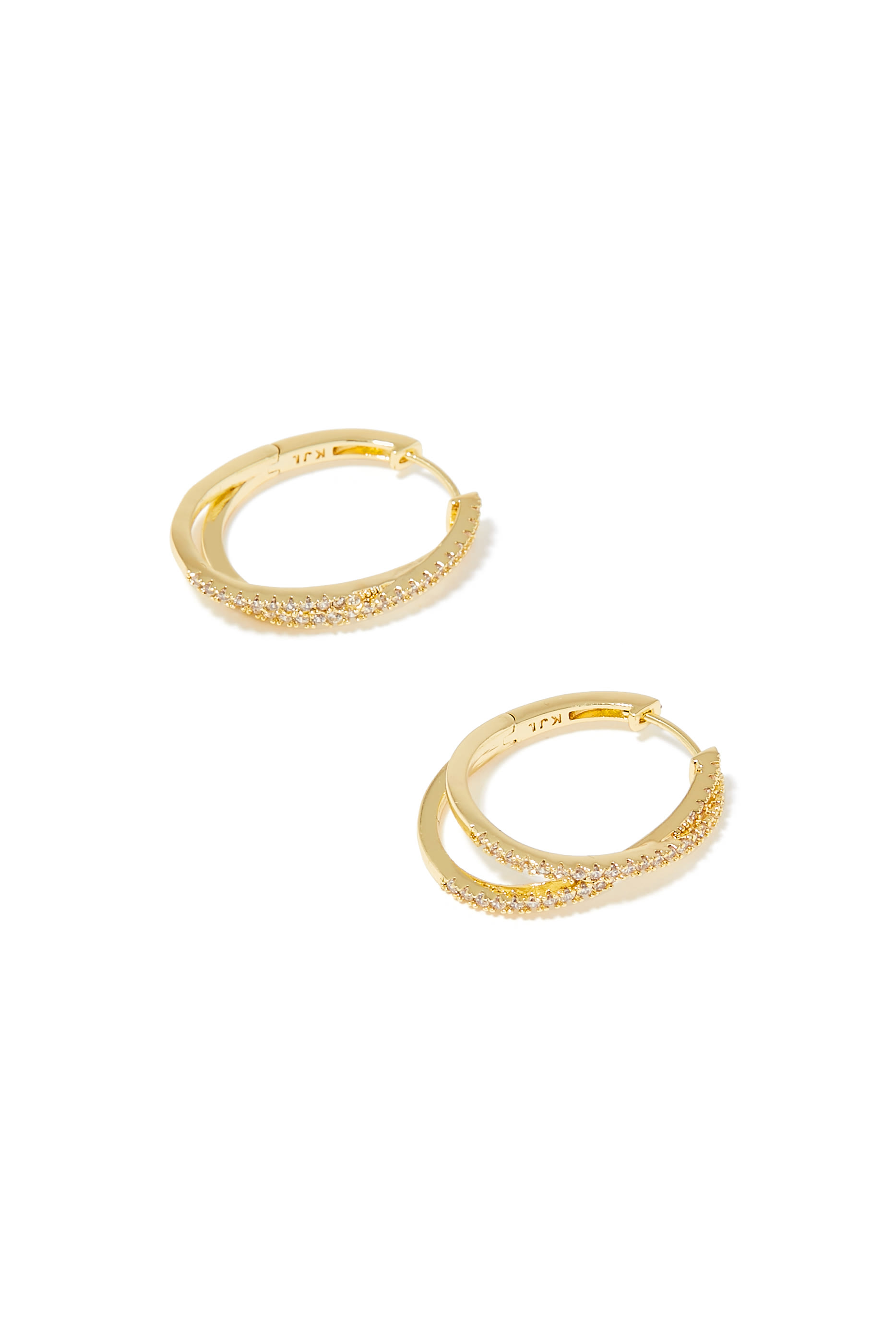 Pave Double Crossover Hoops, Gold-Plated Brass & Cubic Zirconia