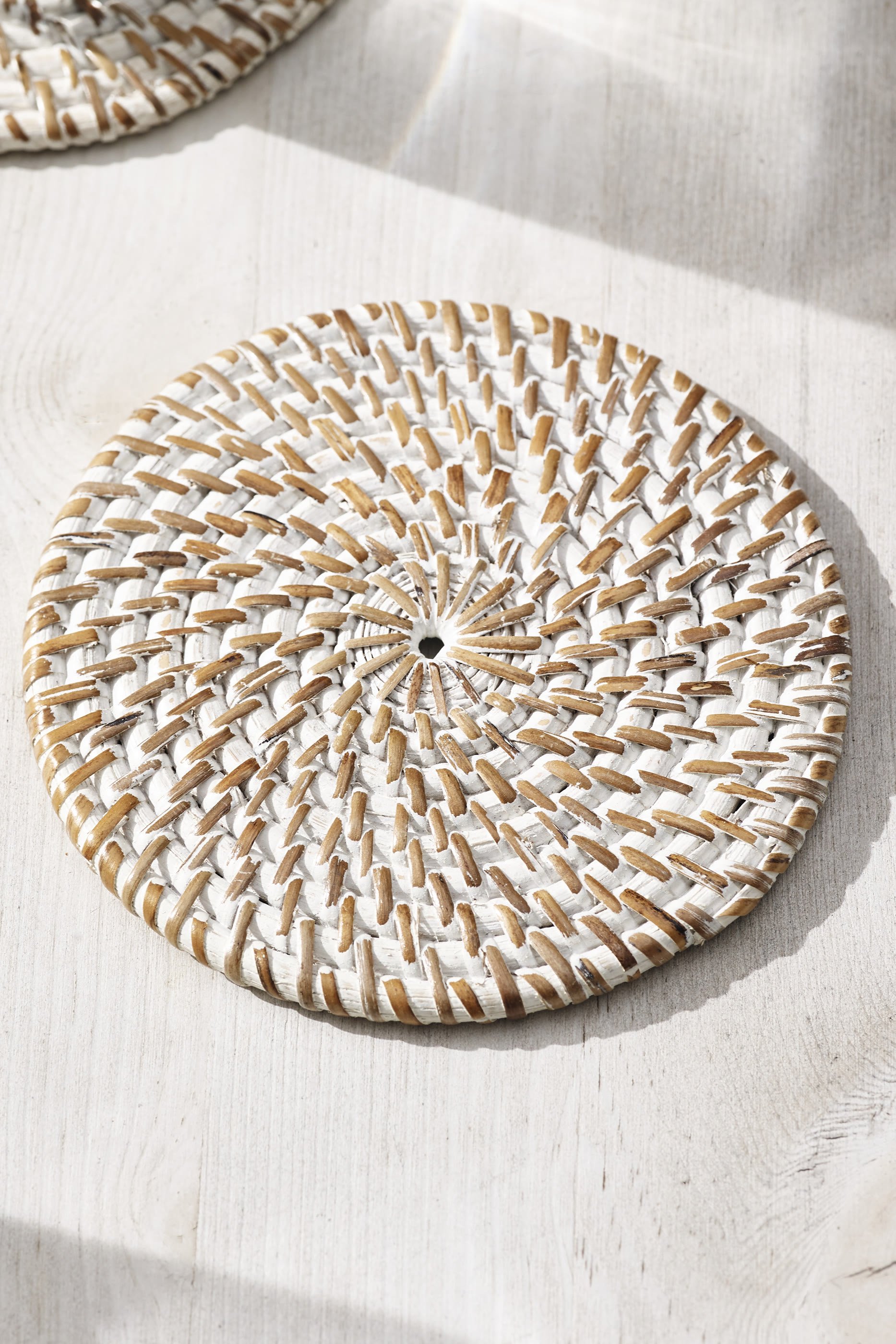 Whitewashed Rattan Coasters Set