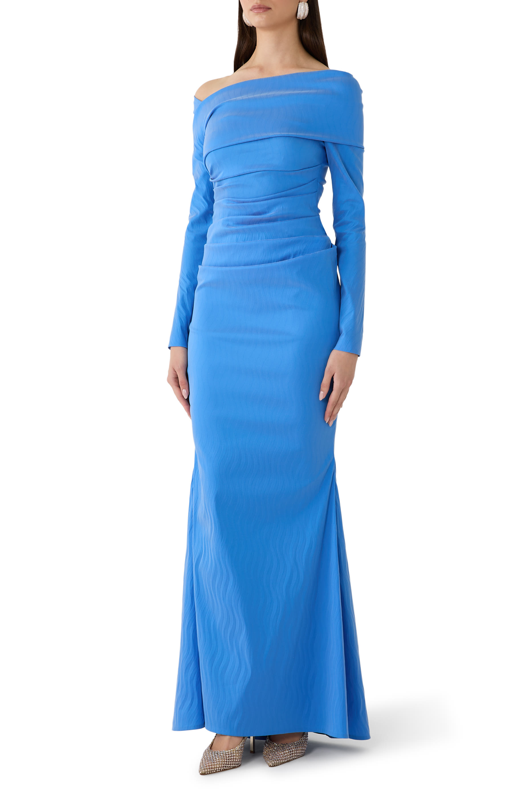 Asymmetrical-Neckline Long Evening Dress