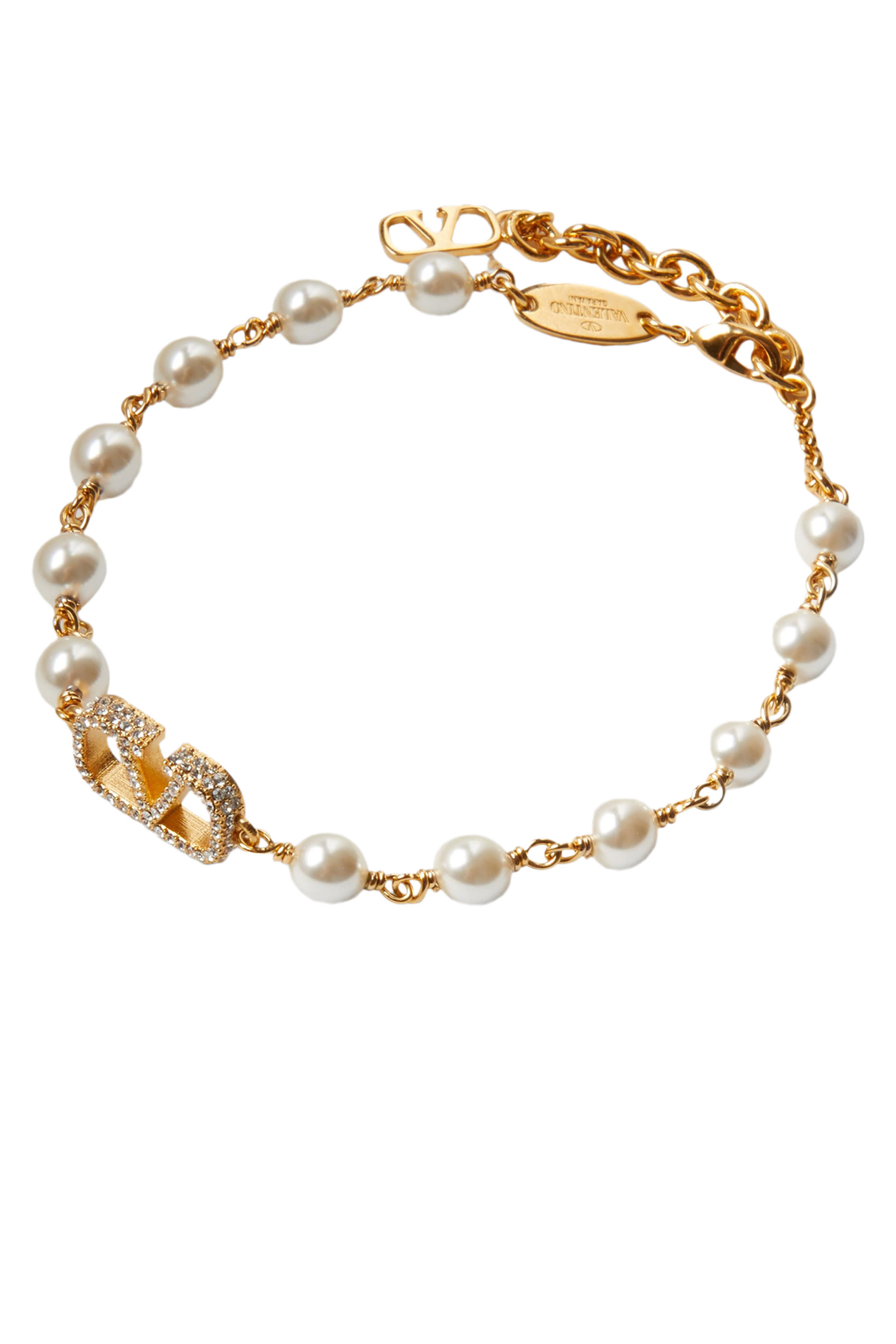 VLogo Signature Pearl Bracelet, 18k Gold & Crystal Pearls
