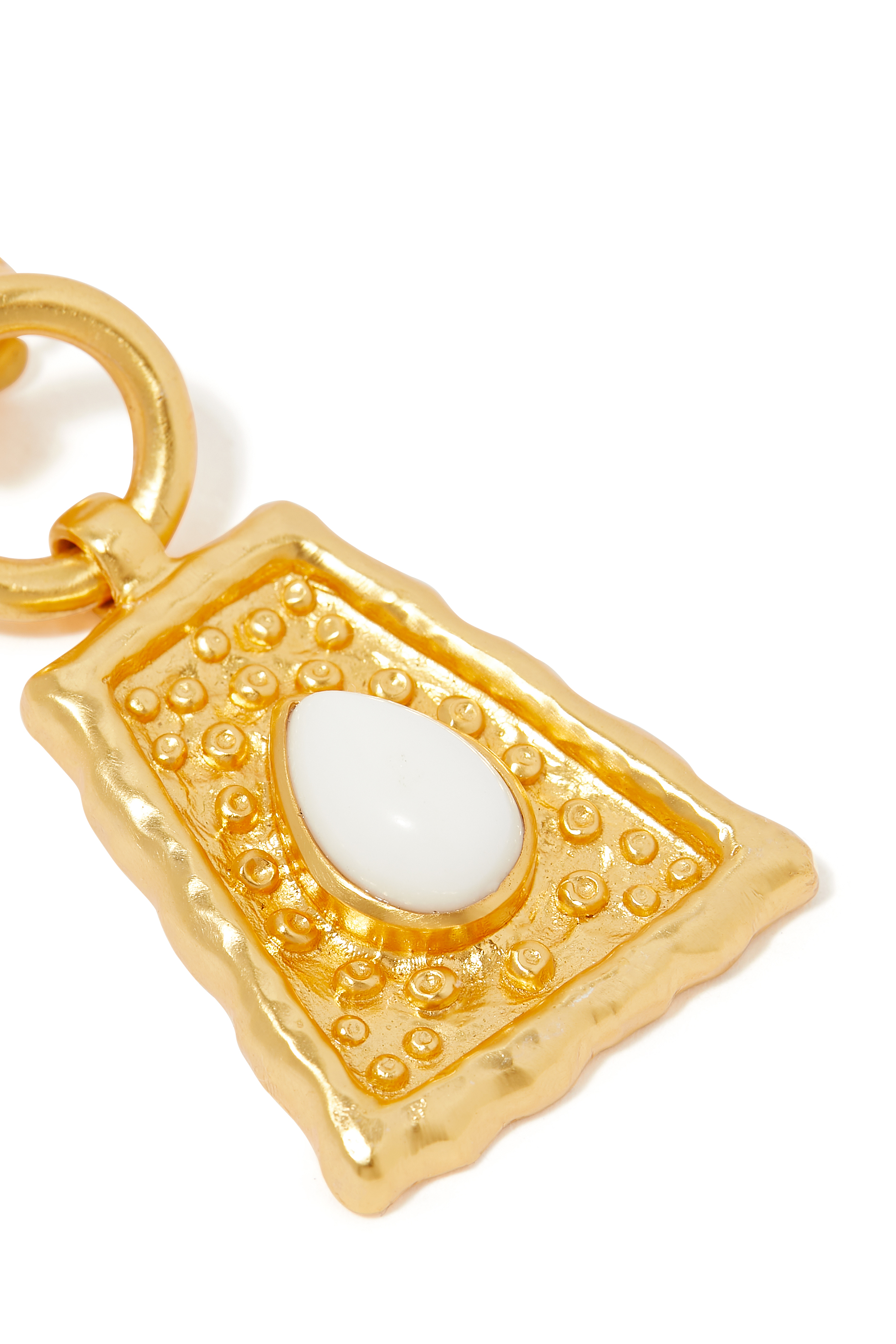 Mayan Earrings, 24k Yellow Gold-Plated Brass & White Stones