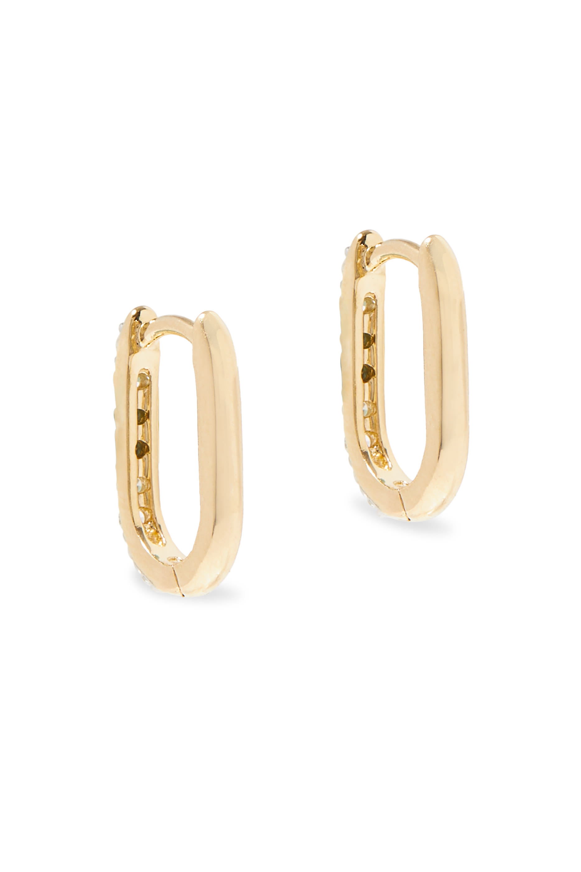 Fine Diamond Ovate Mini Hoop Earrings, 14K Yellow Gold & Diamonds