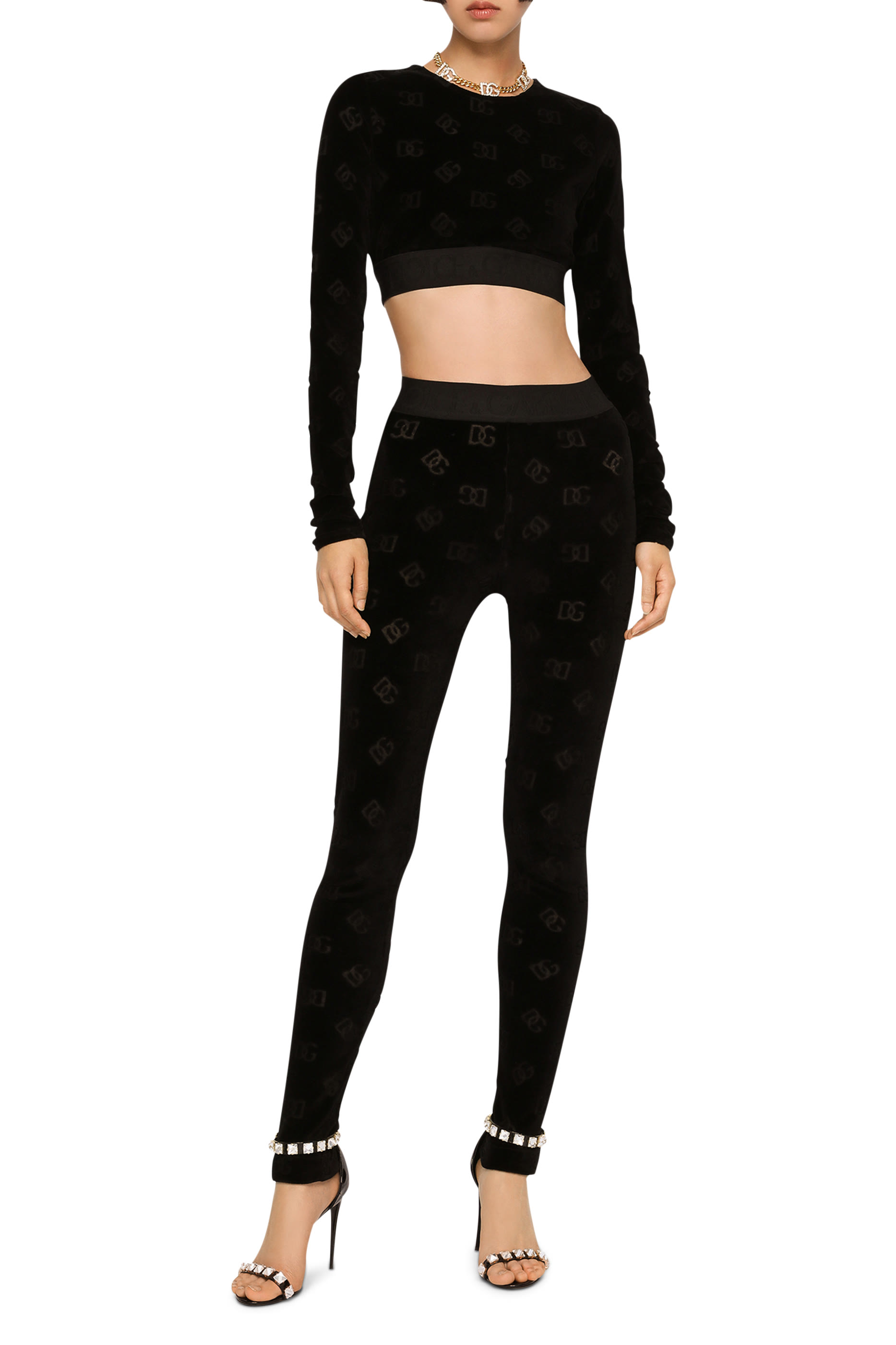 All-Over DG Logo Flocked Jersey Leggings