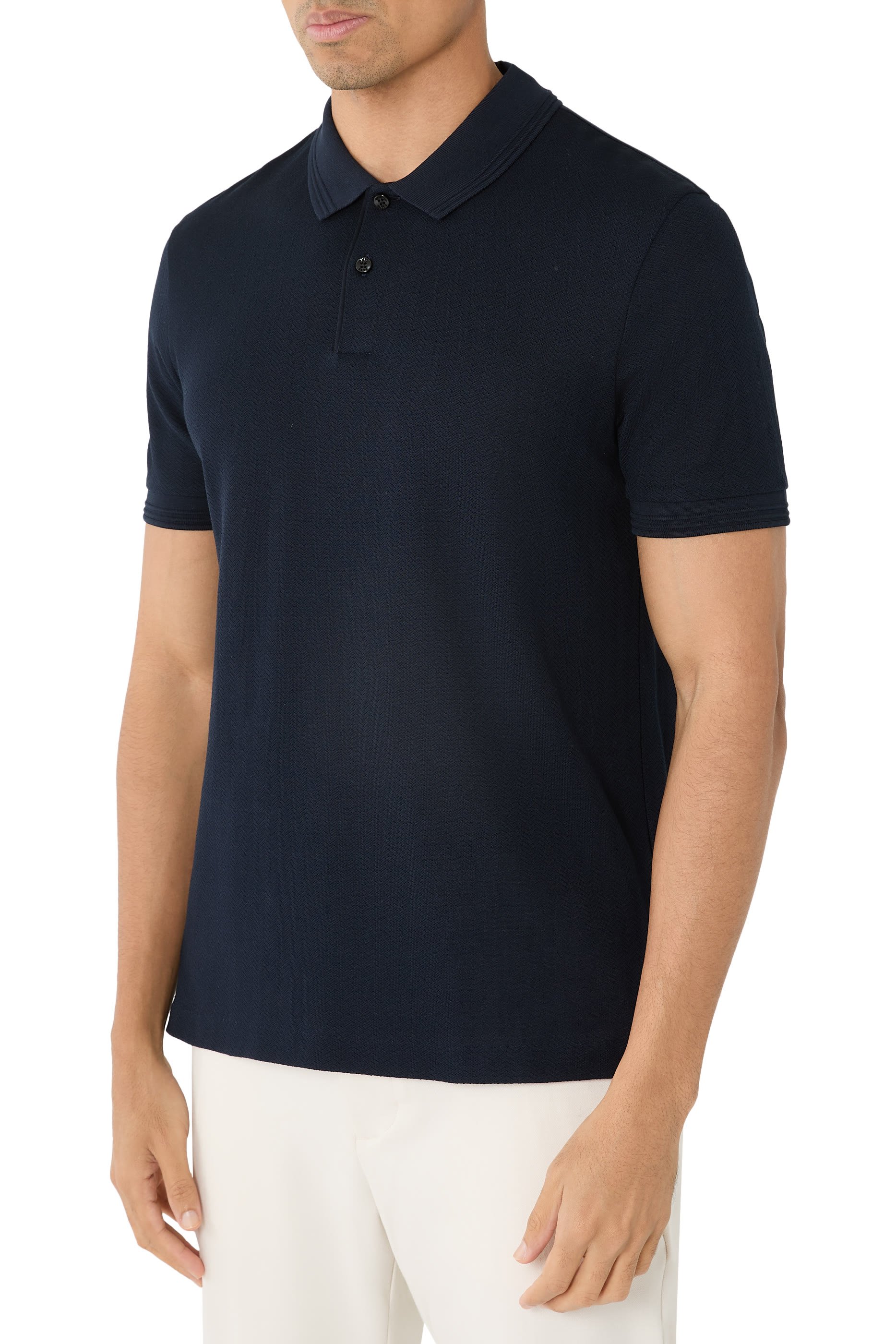 Cotton Polo Shirt with Herringbone Structure