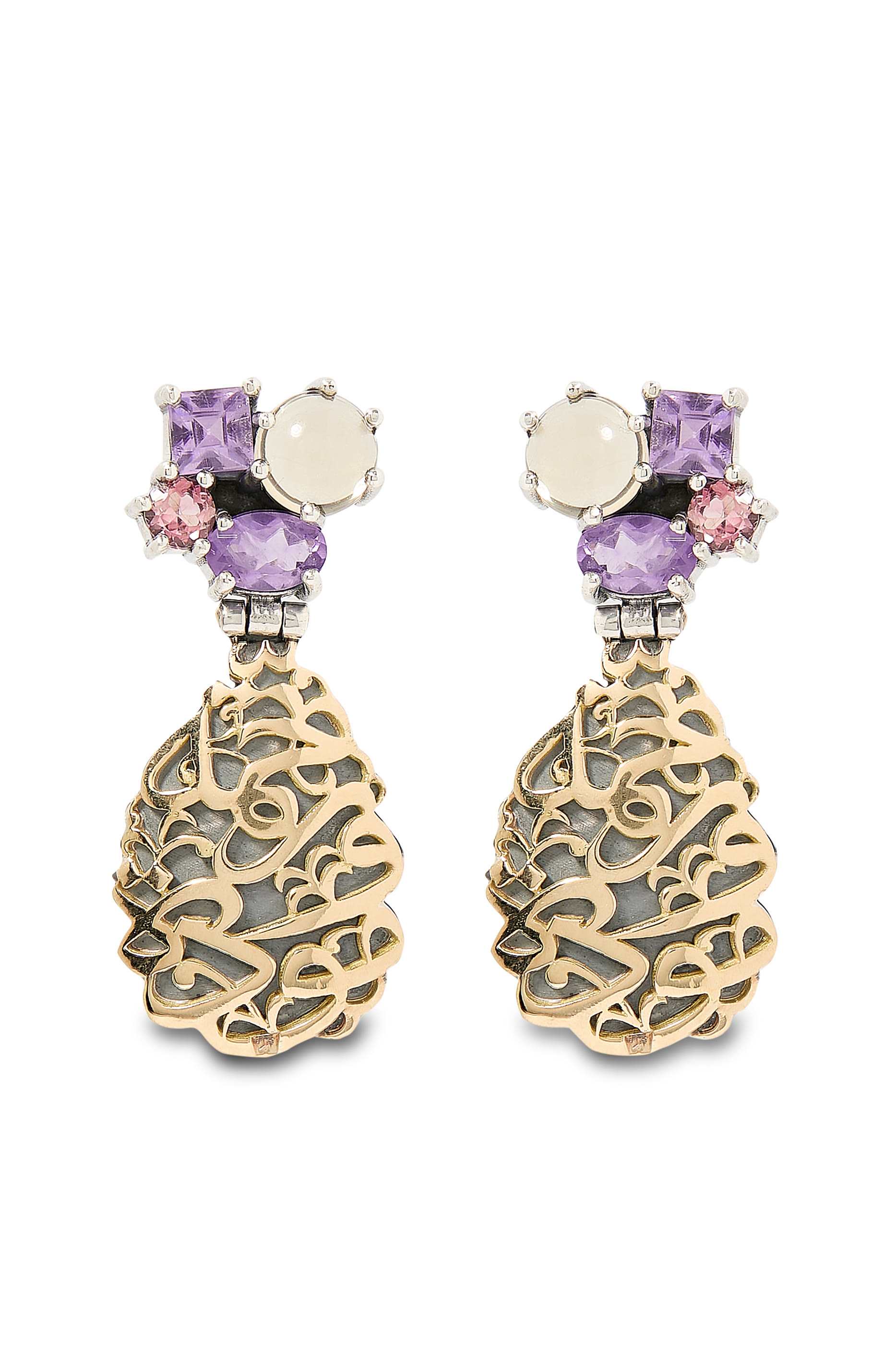 El Nur Drop Earrings, 18k Yellow Gold, Sterling Silver & Citrine, Amethyst