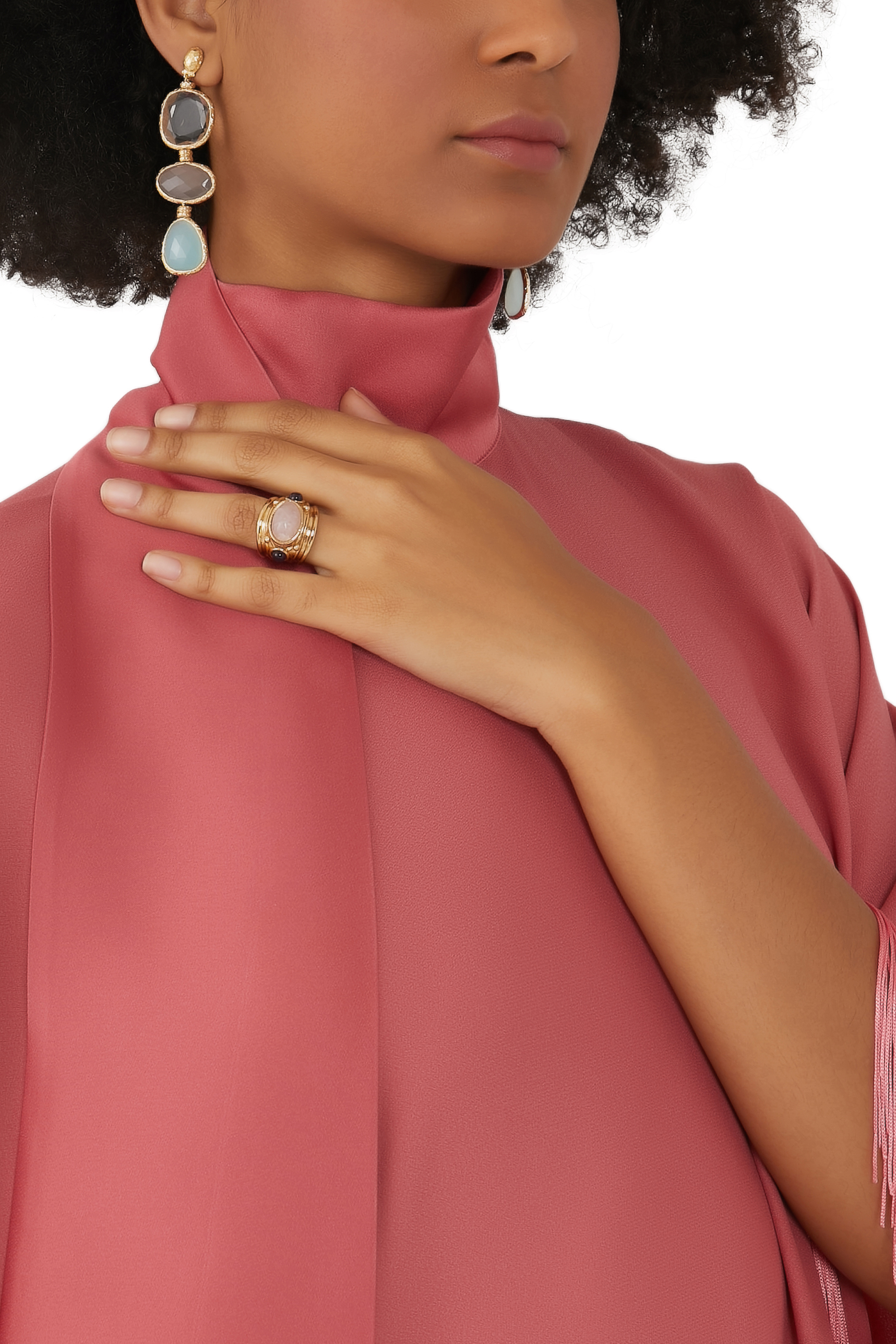 Silene Clip-On Earrings Large, 24k Gold-Plated Brass & Gemstones