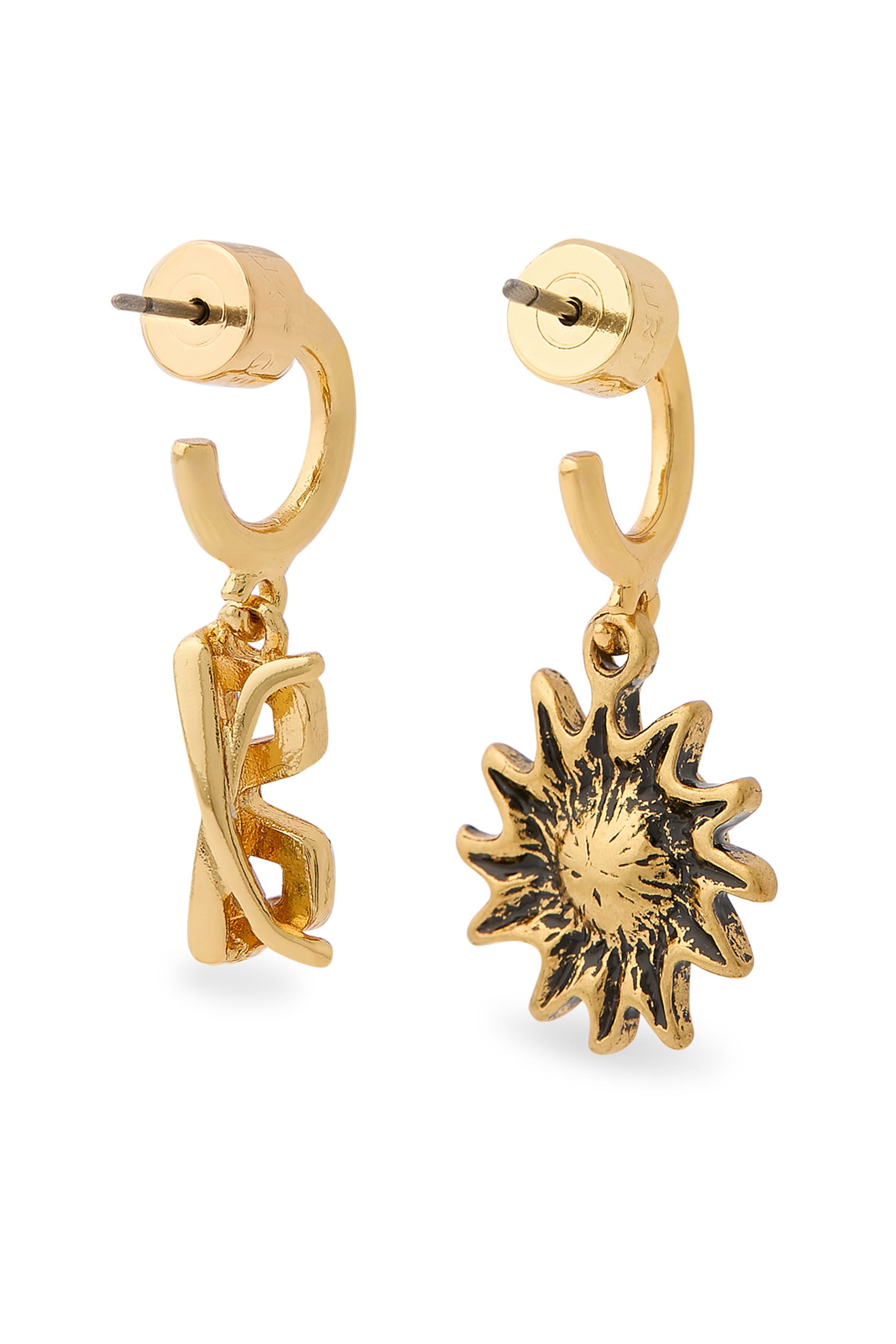 Sun Charm Huggies, Brass & Zirconia