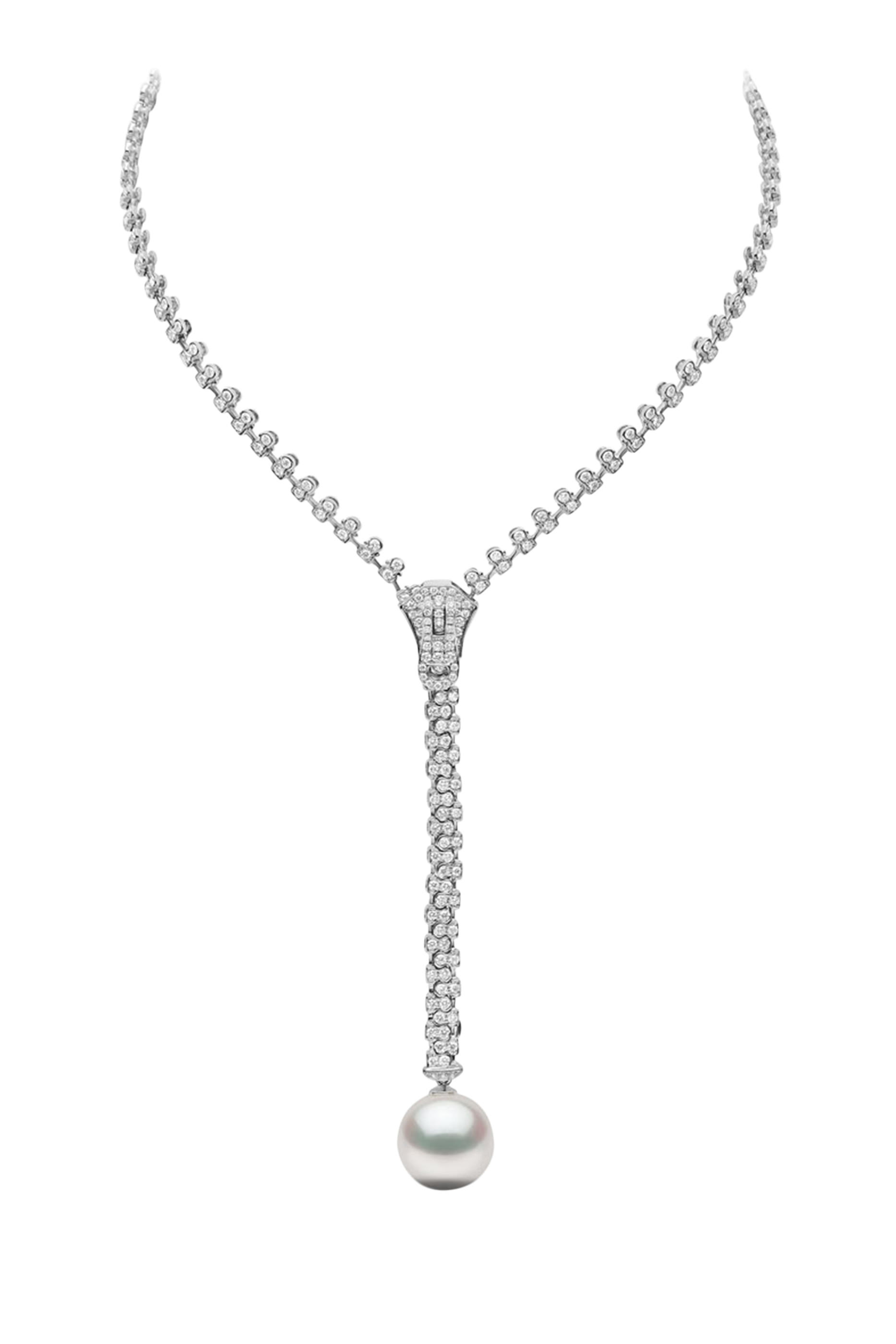 Zyyp Zip Necklace, 18K White Gold with South Sea Pearl & Diamonds