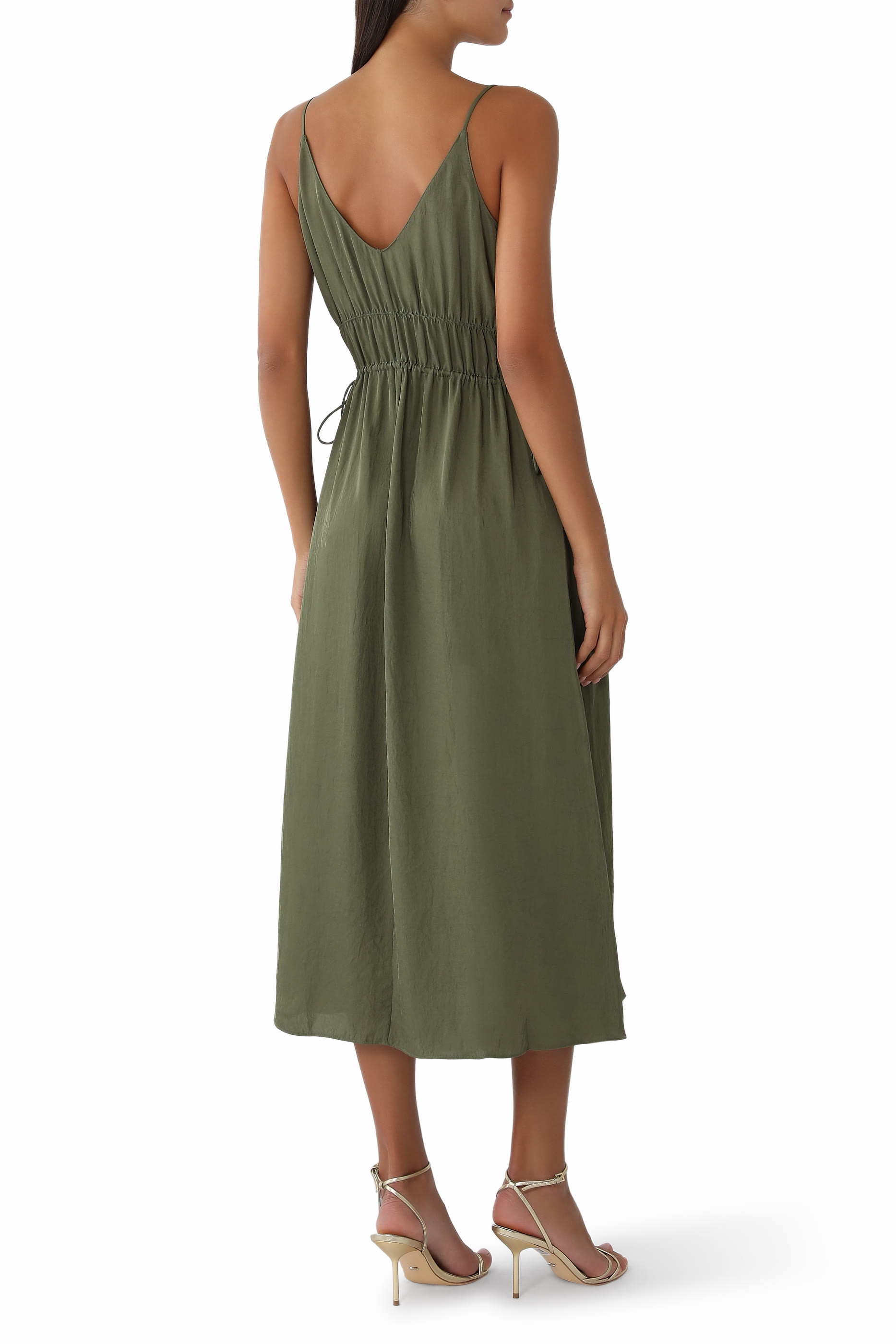 Gathered V-Neck Dress in Washed Twill