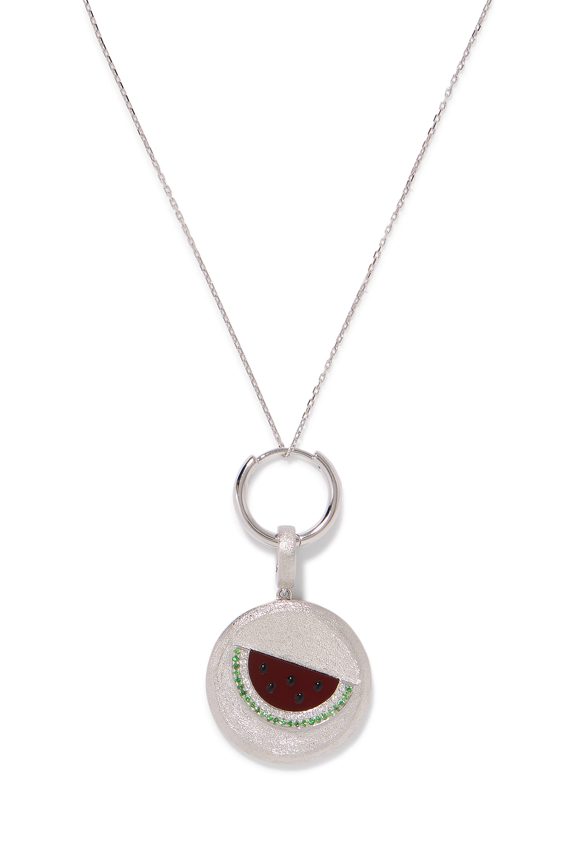 Watermelon Sands Charm, 18K White Gold with Red Agate & Diamonds
