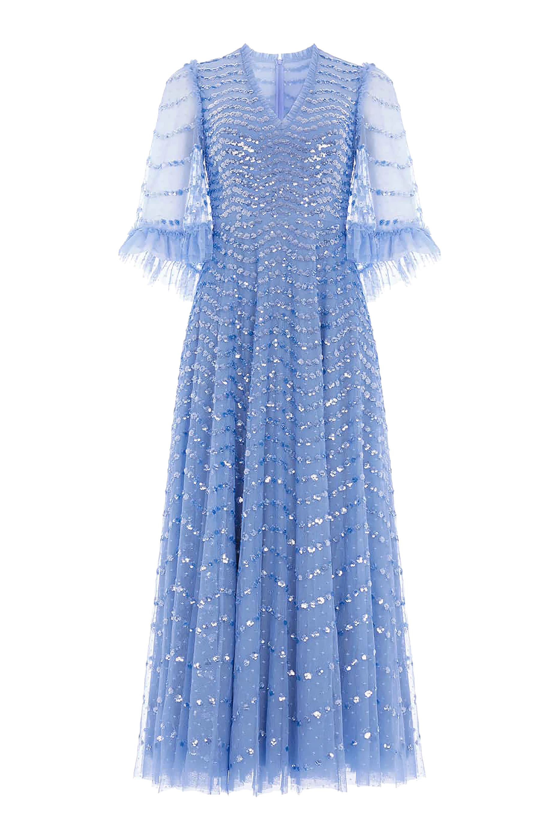 Shimmer Wave Gloss V-Neck Ankle Gown