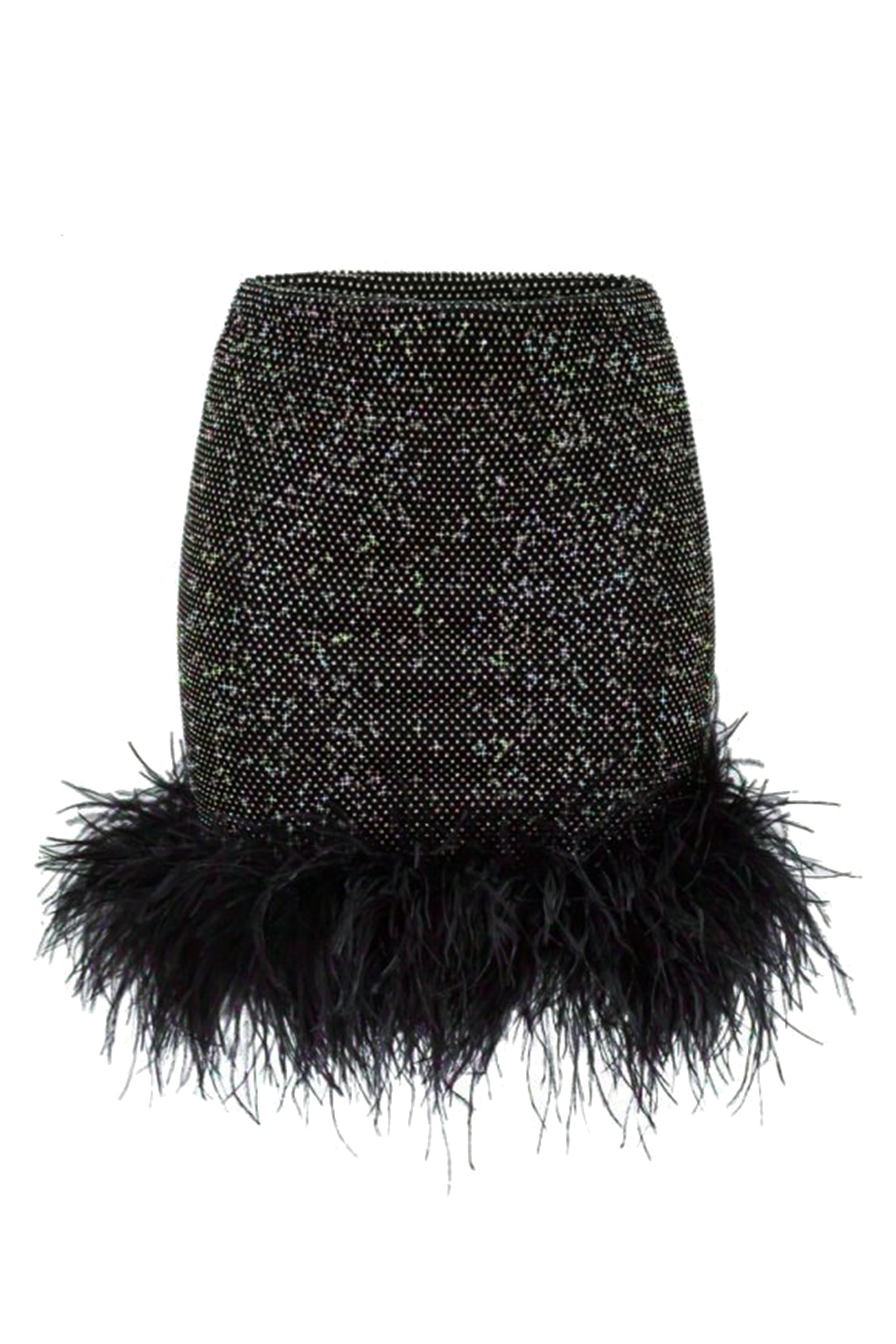 Rhinestone Embellished Feather Trim Skirt