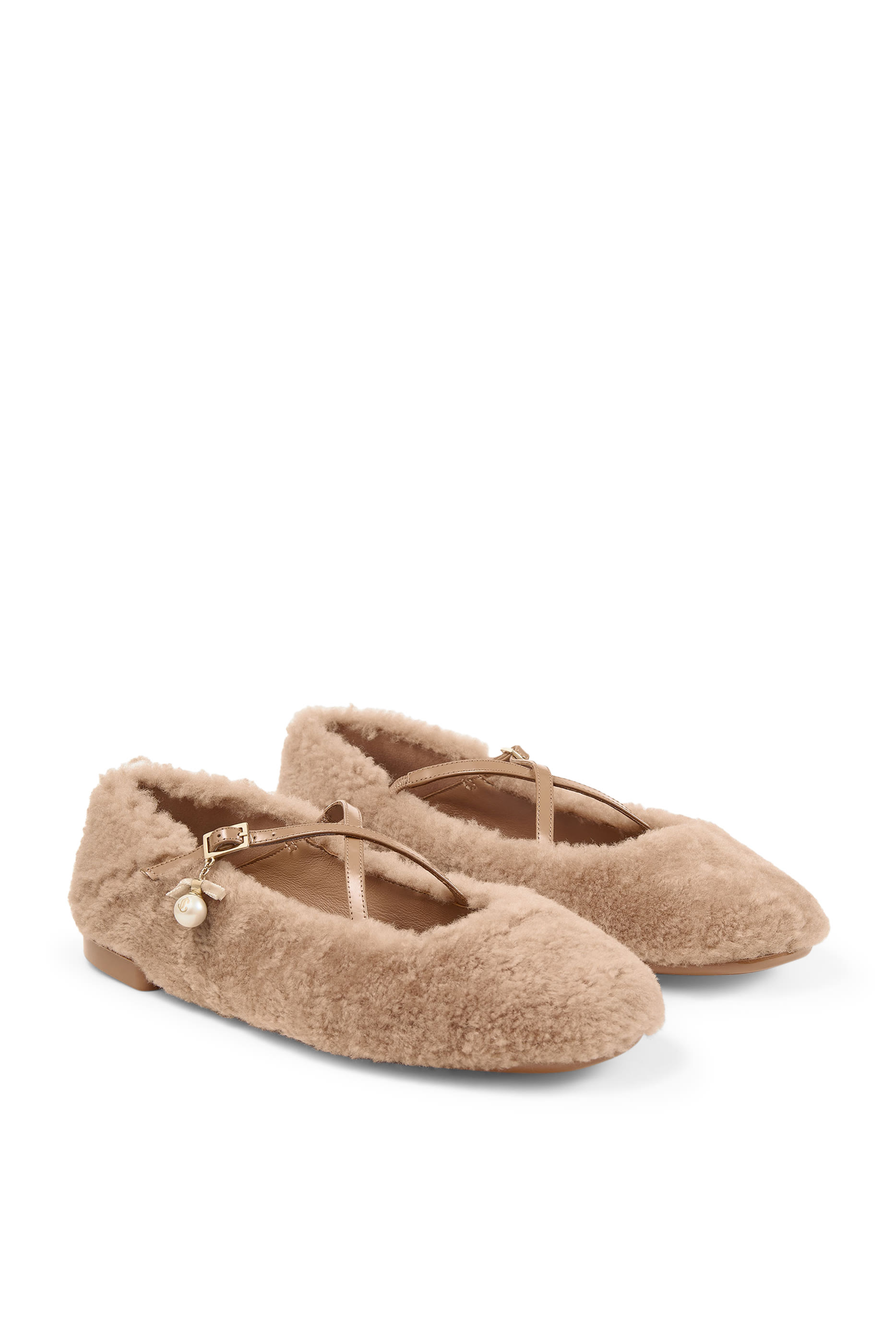Eleri Natural Shearling Cross-Strap Ballerina Flats
