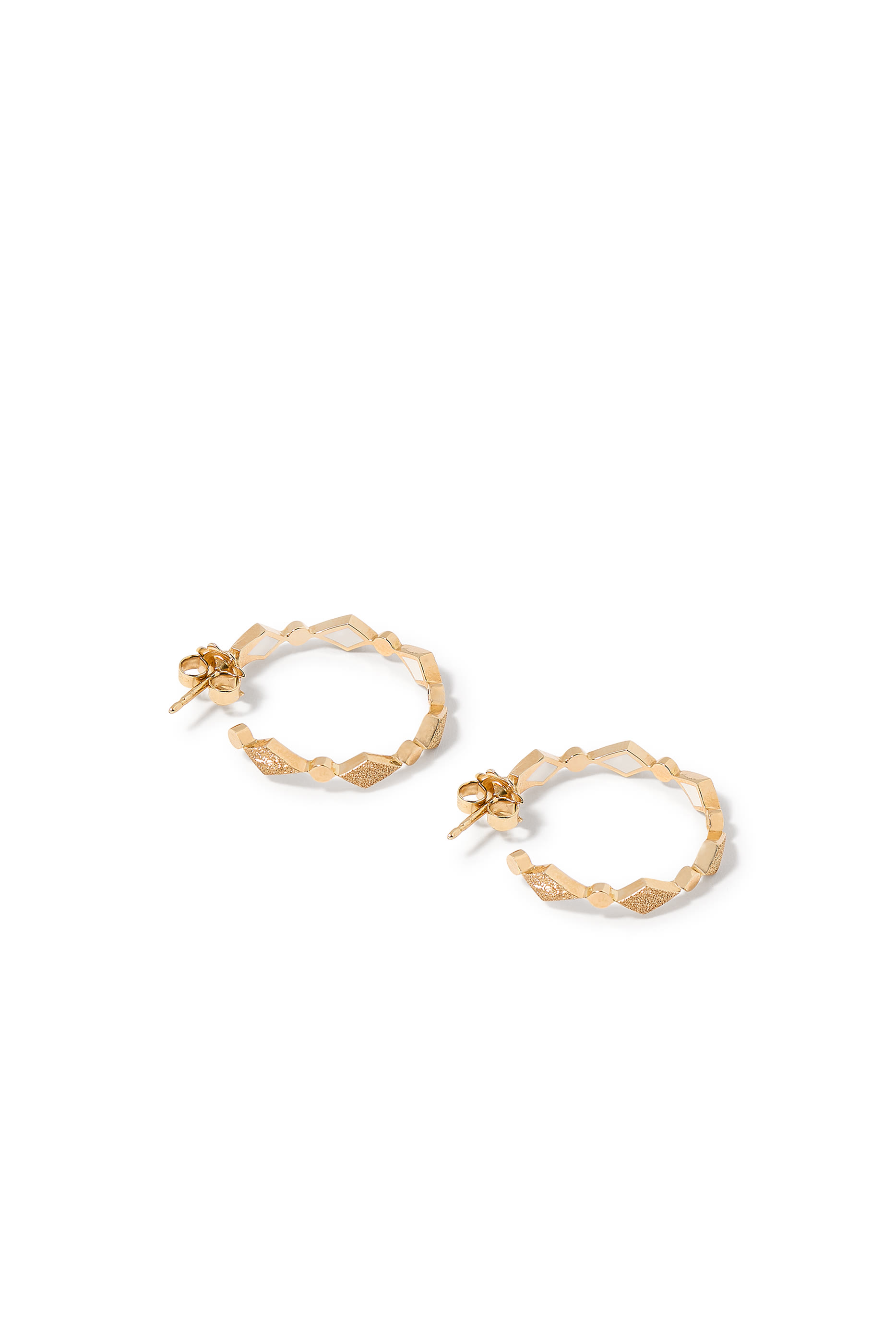 Mosaic Single Hoops Earrings, 18k Yellow Gold & Enamel, Diamonds