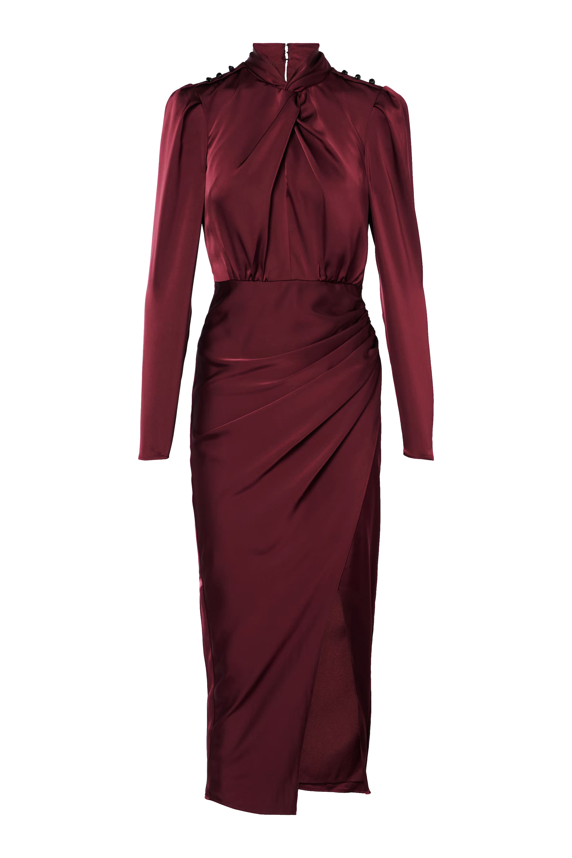 High-Neck Satin Midi Dress