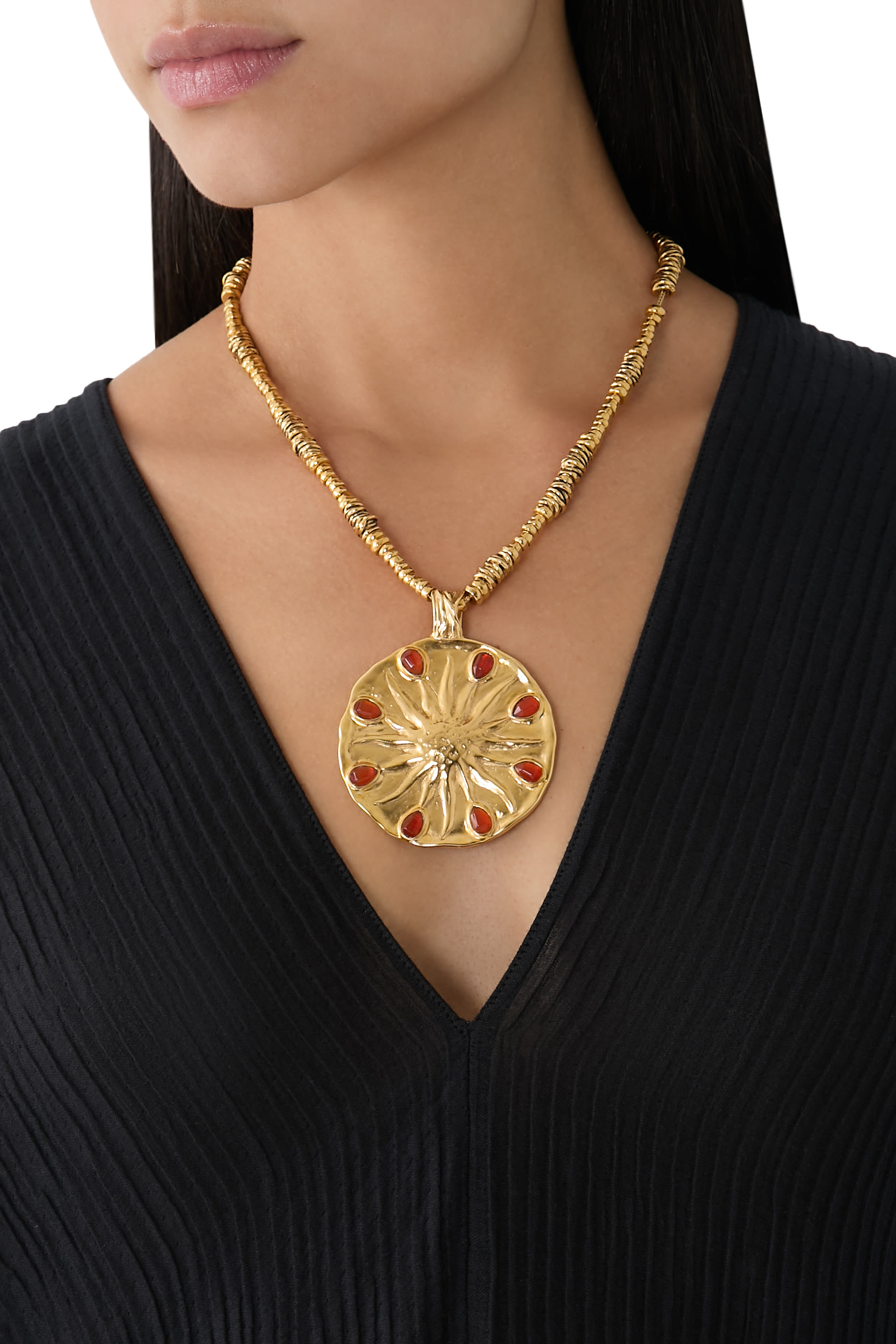 Sun & Moon Astro Necklace, 24k Gold-Plated Brass & Carnelian