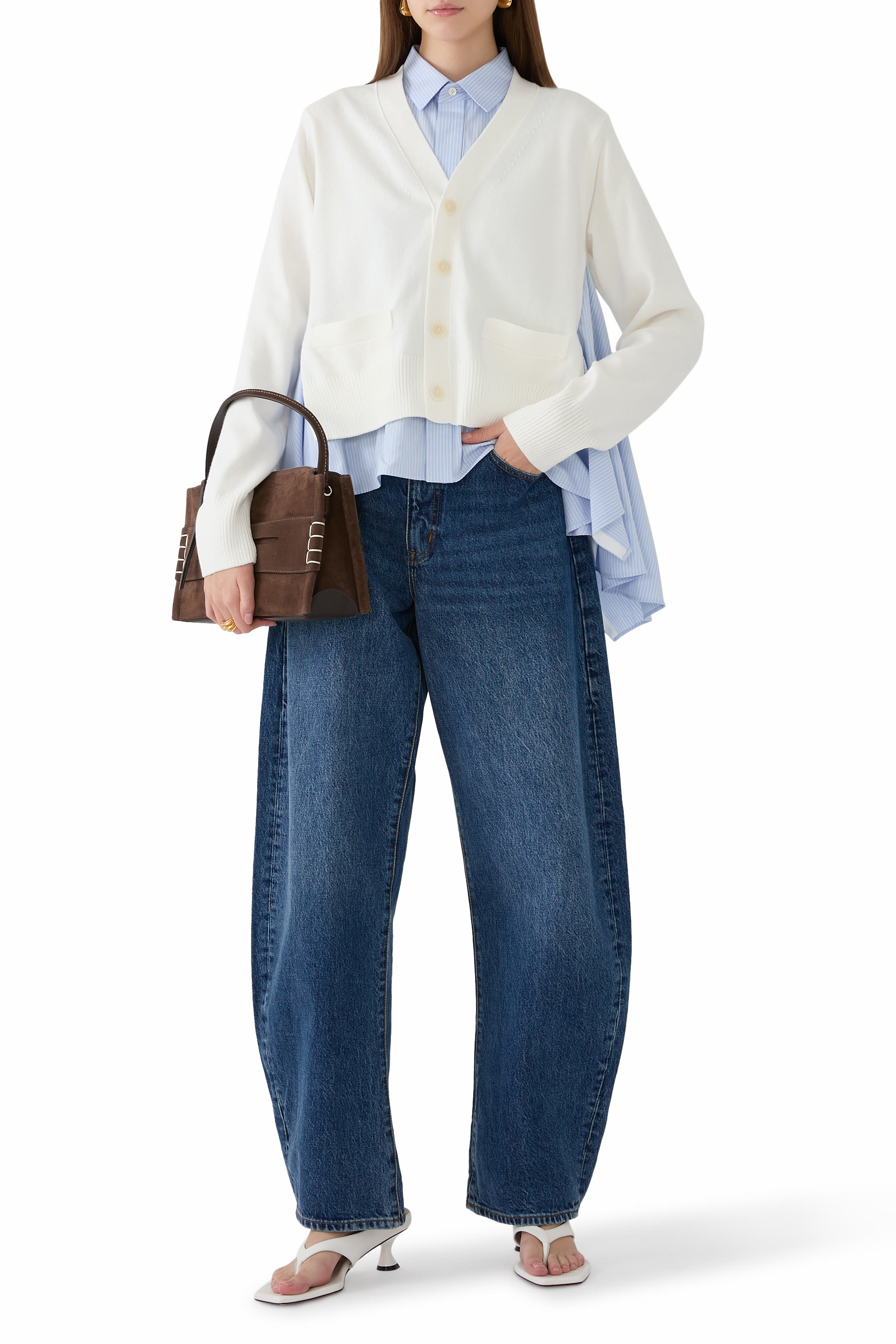 Cotton Poplin x Knit Cardigan