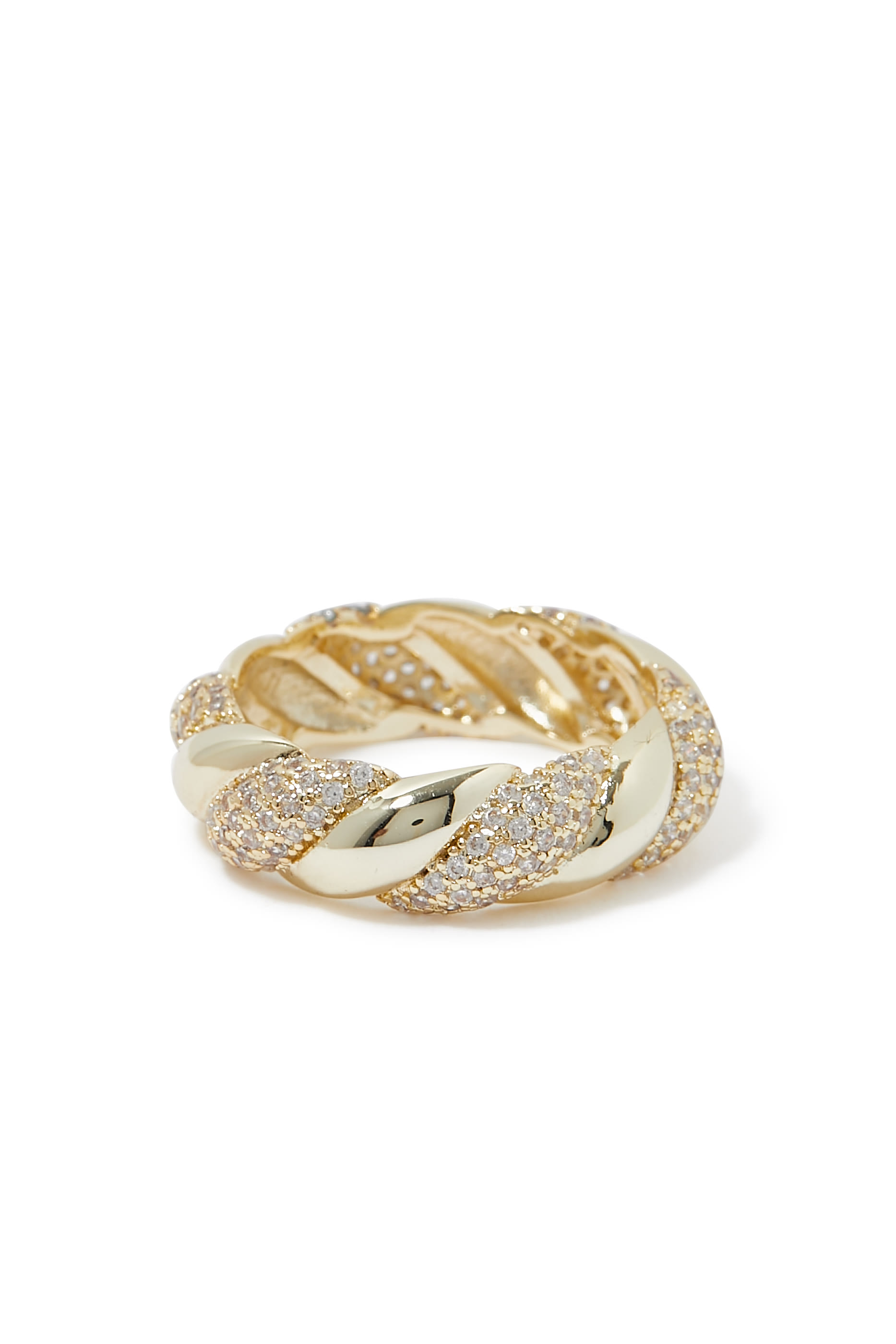 Sculptured Pave Line Ring, Gold-Plated Brass & Cubic Zirconia