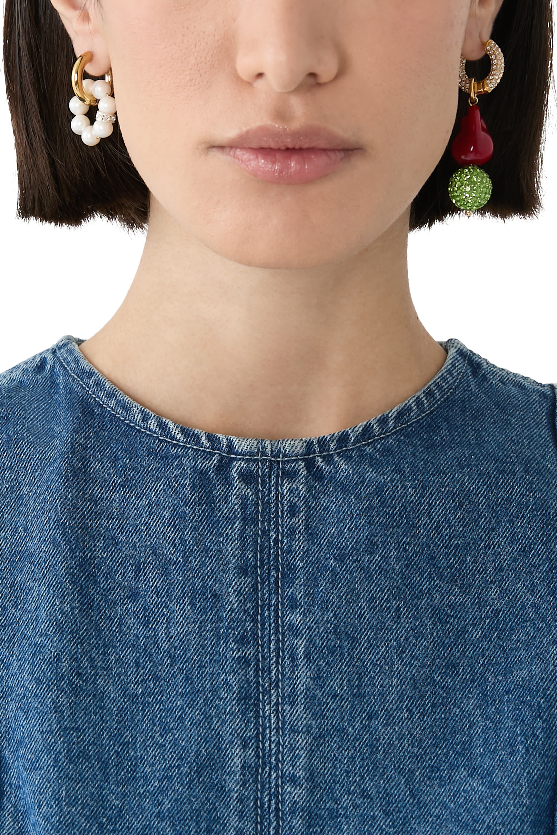 Mix-and-Match Huggie Earrings, 24k Gold-Plated Brass & Pearls