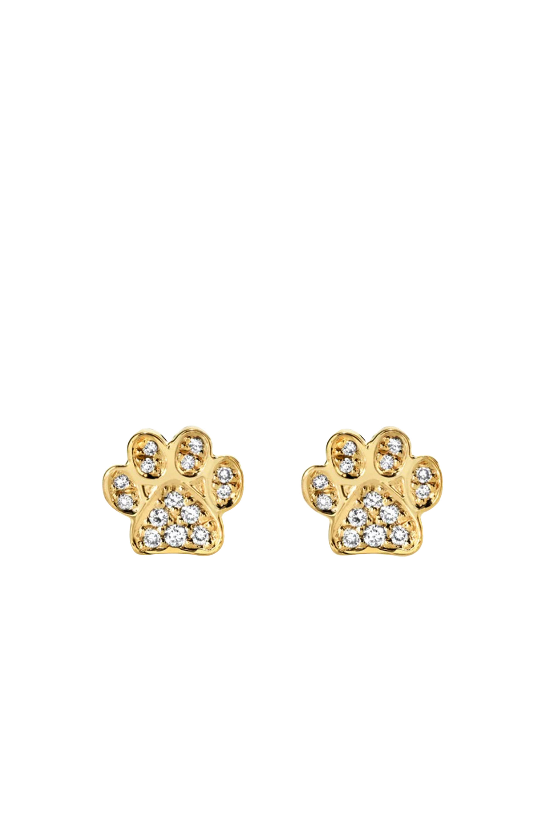 Kids Mini Paw Stud Earrings, 14k Yellow Gold & Diamonds