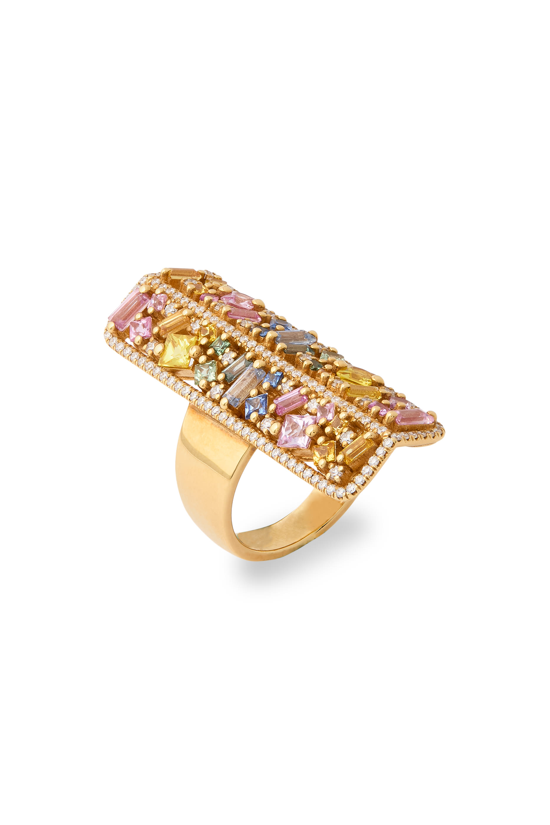La Fantaisie Half-Band Ring, 18K Yellow Gold, Diamonds & Sapphires