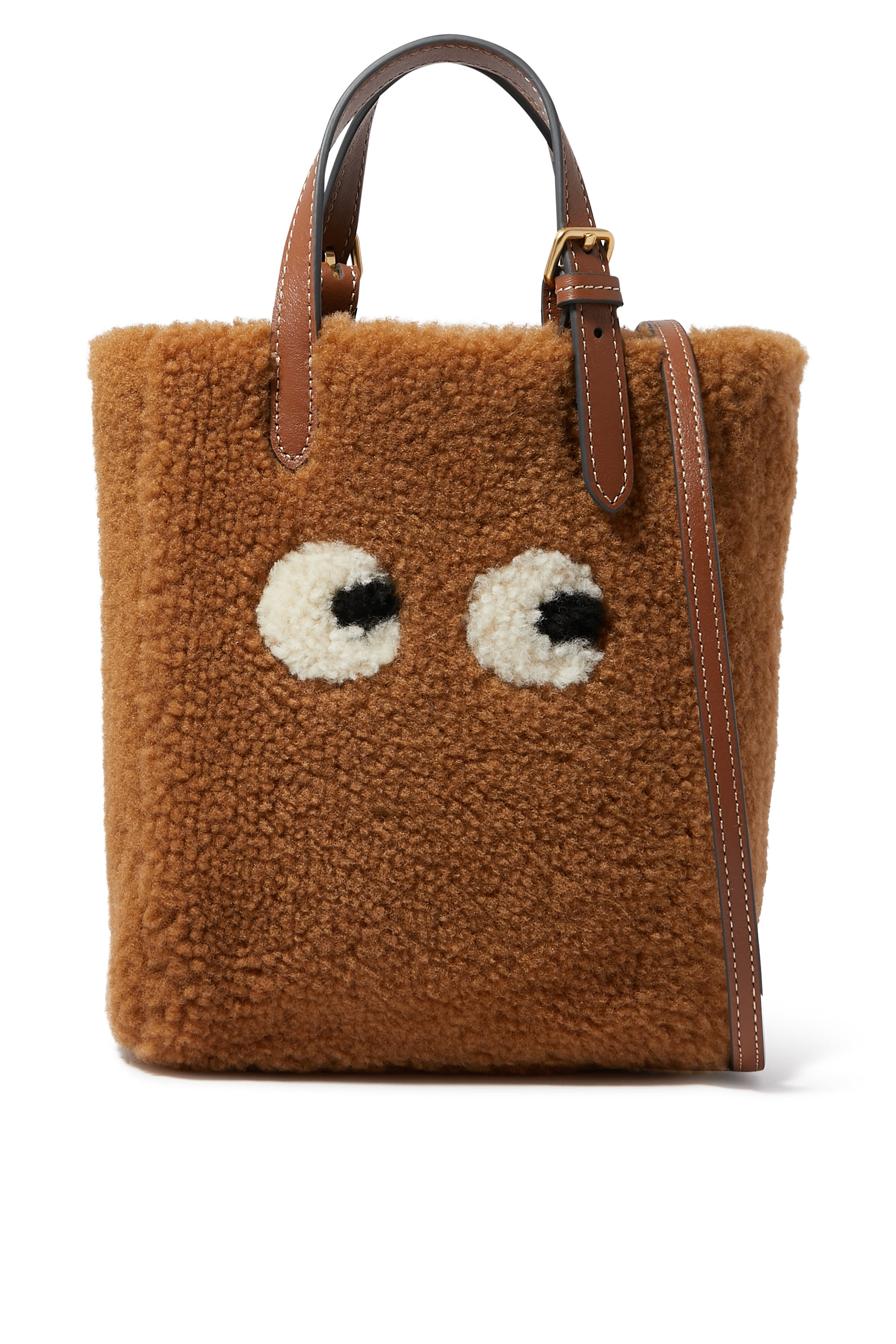 Mini N/S Eyes Shearling Crossbody Tote Bag