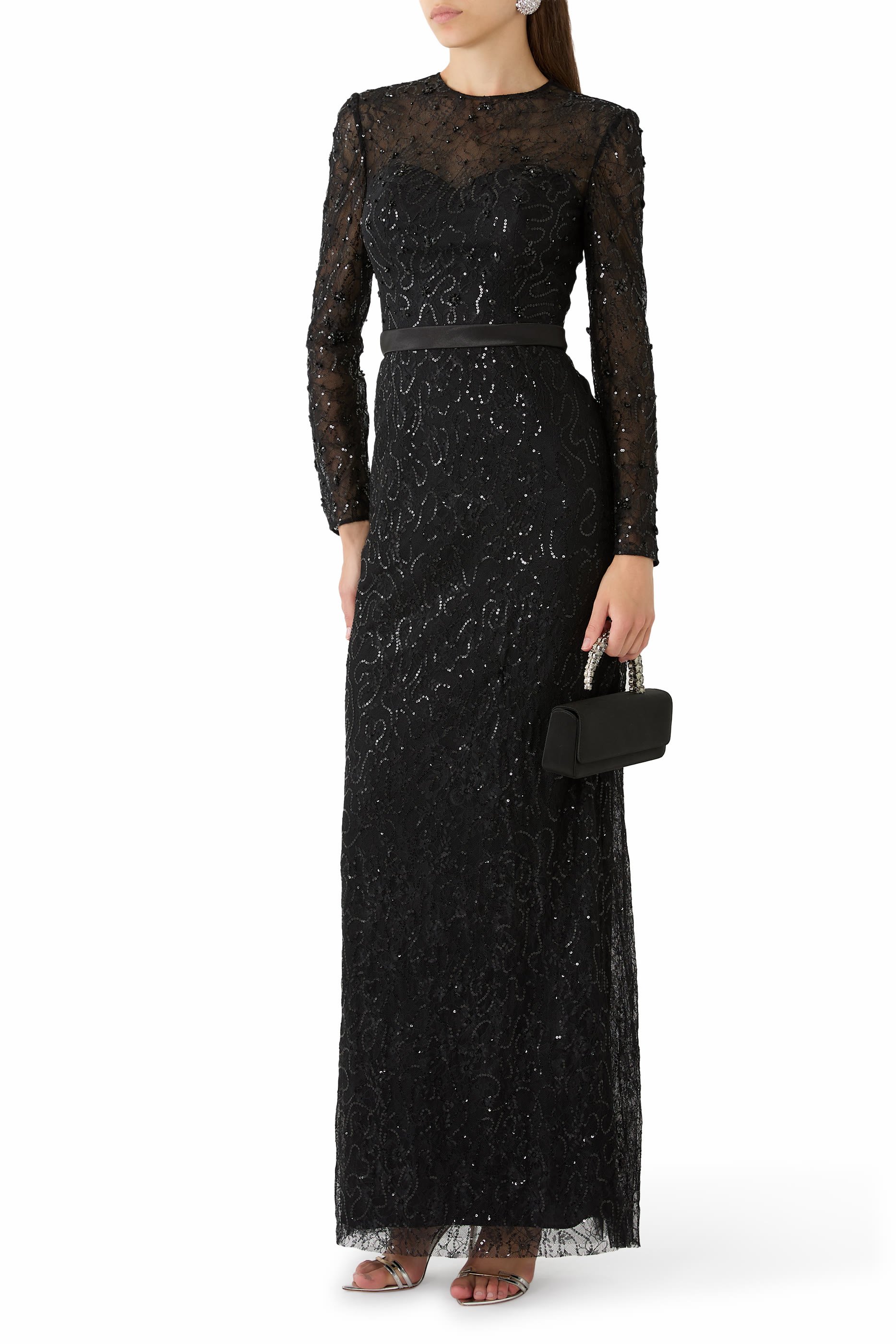 Lace-Sequin Evening Dress