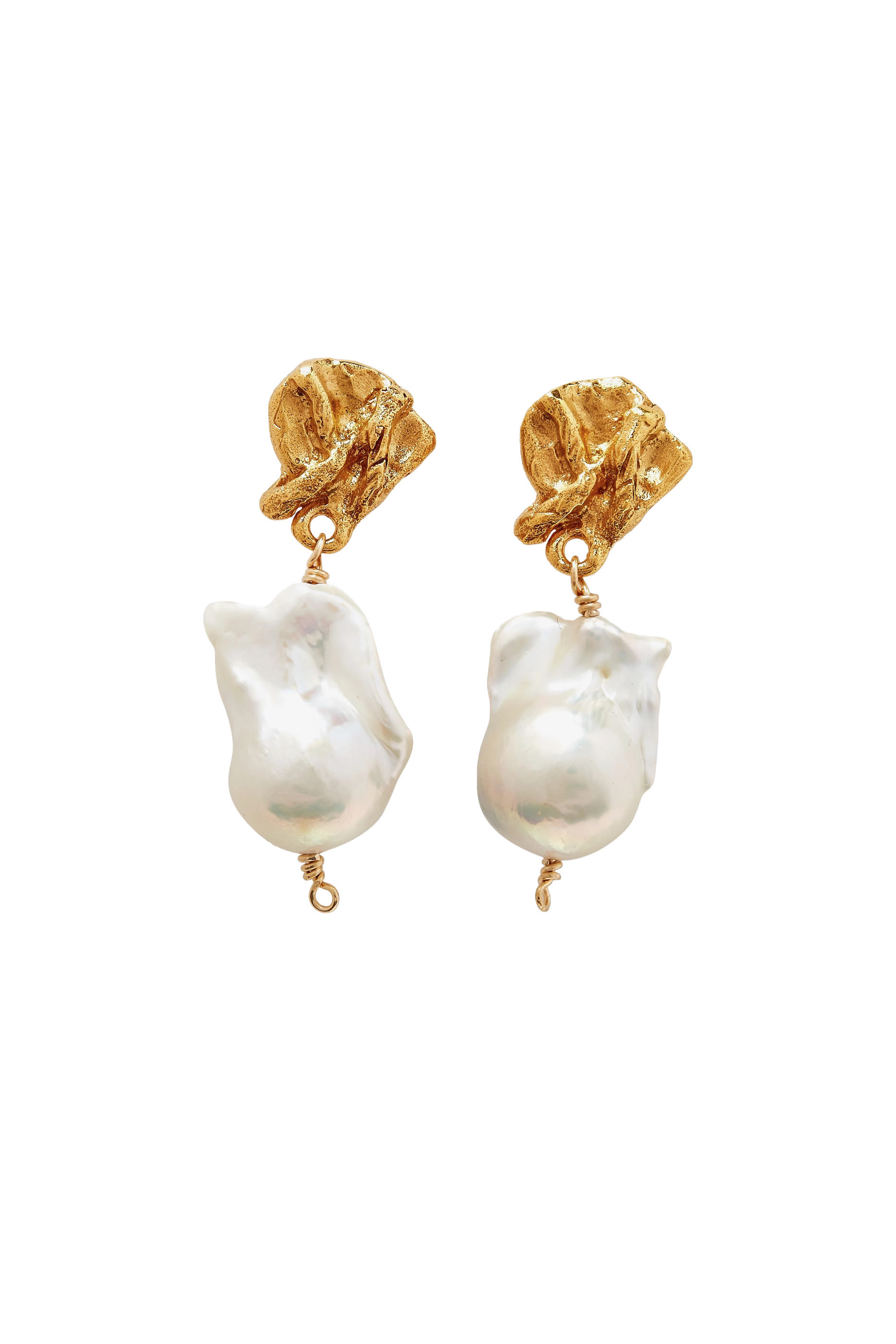 Fragment of Light Earrings,  24k Gold Plated Bronze & Freshwater Baroque Pearls