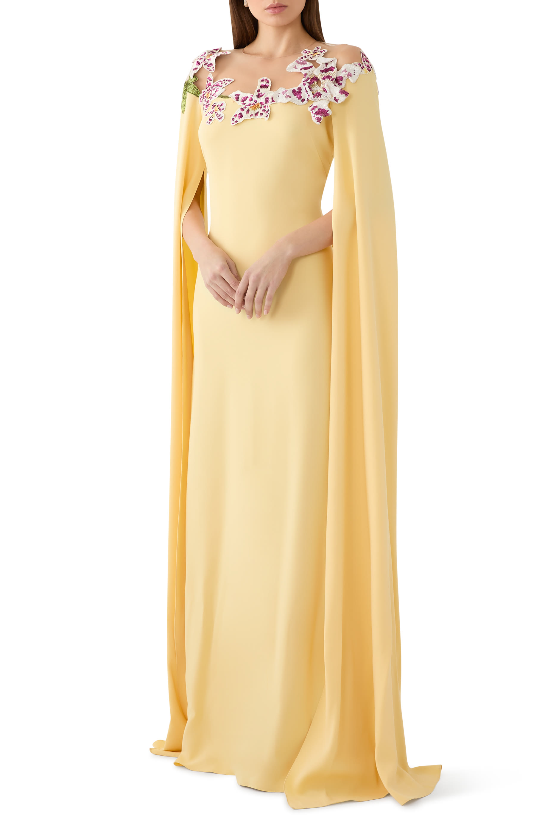 Watercolor Orchid Illusion Neckline Kaftan