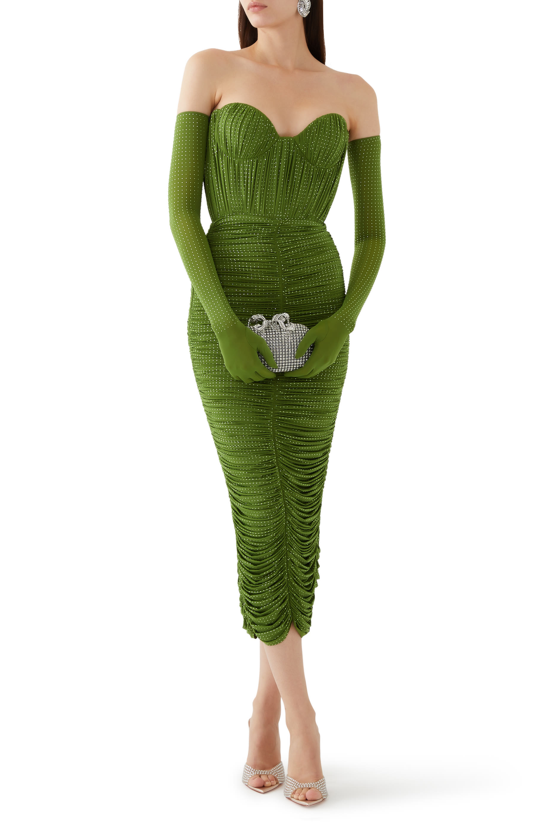 Strapless Ruched Dress in Crystal Jersey