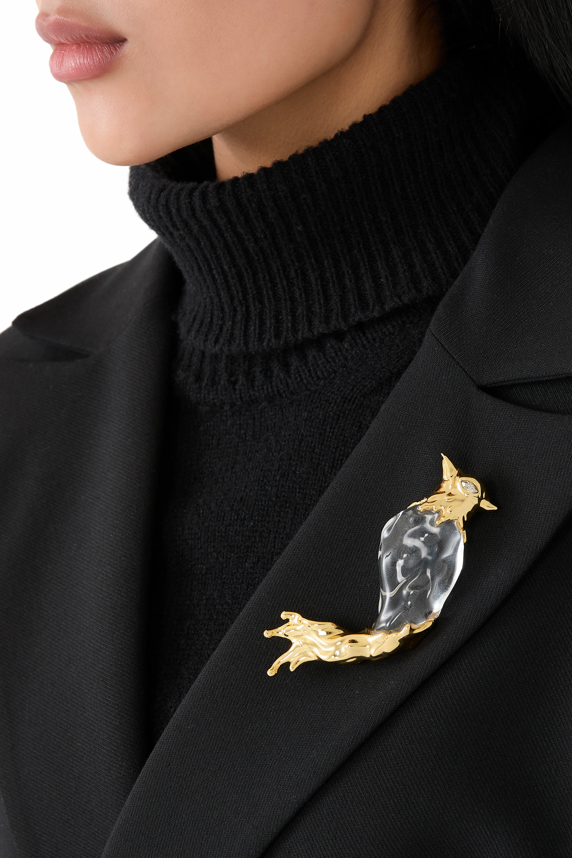 Liquid Lucite Cardinal Pin, 14k Gold Plated Brass, Rhodium Tone Plated Brass, Lucite & Crystal